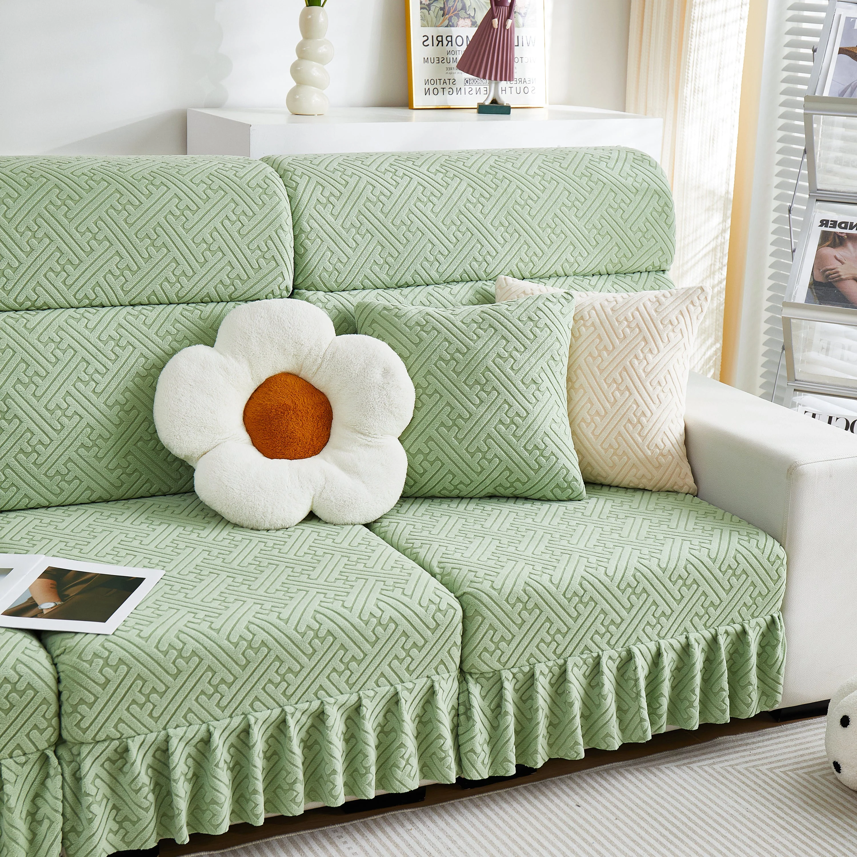 Stretch Sofa Covers with Skirt for Couch Seat and Cushion, Chaise, Sectional, 1/2/3/4 Seater Sofas - Image 92