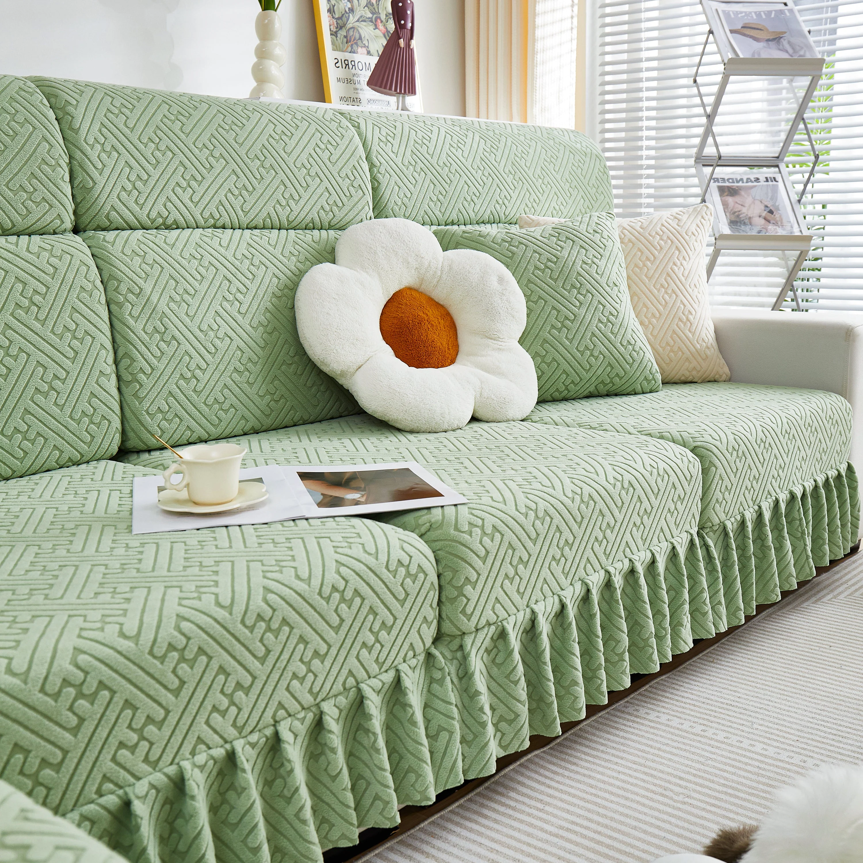 Stretch Sofa Covers with Skirt for Couch Seat and Cushion, Chaise, Sectional, 1/2/3/4 Seater Sofas - Image 95