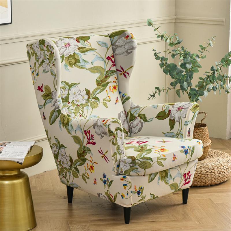 Stretch Spandex Nordic Floral Removable Wing Chair Cover, Relaxing Seat Covers Slipcovers for Armchairs - Image 13