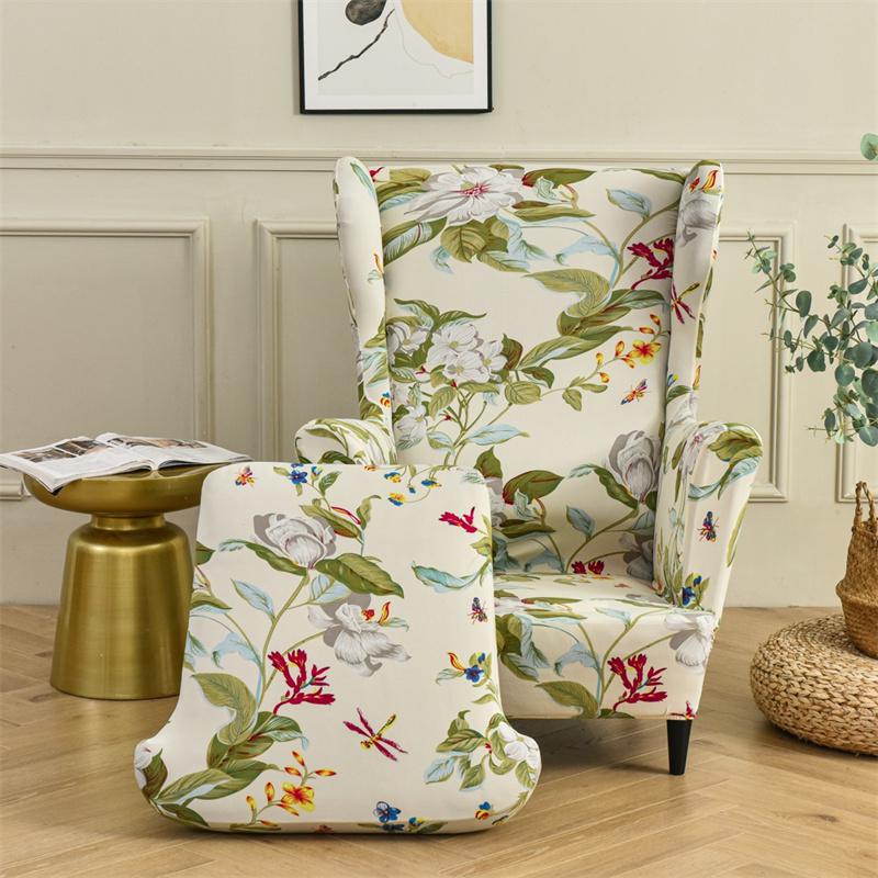 Stretch Spandex Nordic Floral Removable Wing Chair Cover, Relaxing Seat Covers Slipcovers for Armchairs - Image 4