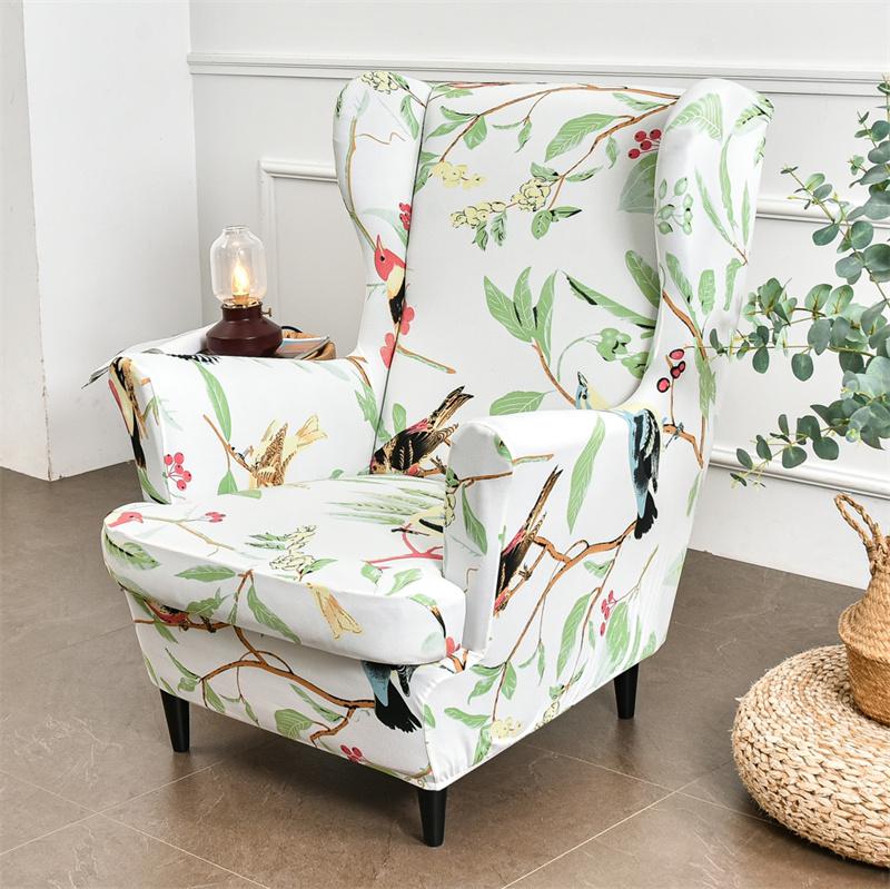 Stretch Spandex Nordic Floral Removable Wing Chair Cover, Relaxing Seat Covers Slipcovers for Armchairs - Image 73