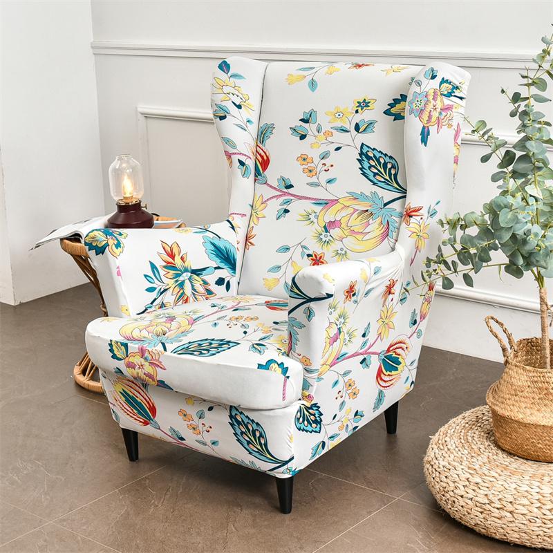 Stretch Spandex Nordic Floral Removable Wing Chair Cover, Relaxing Seat Covers Slipcovers for Armchairs - Image 74