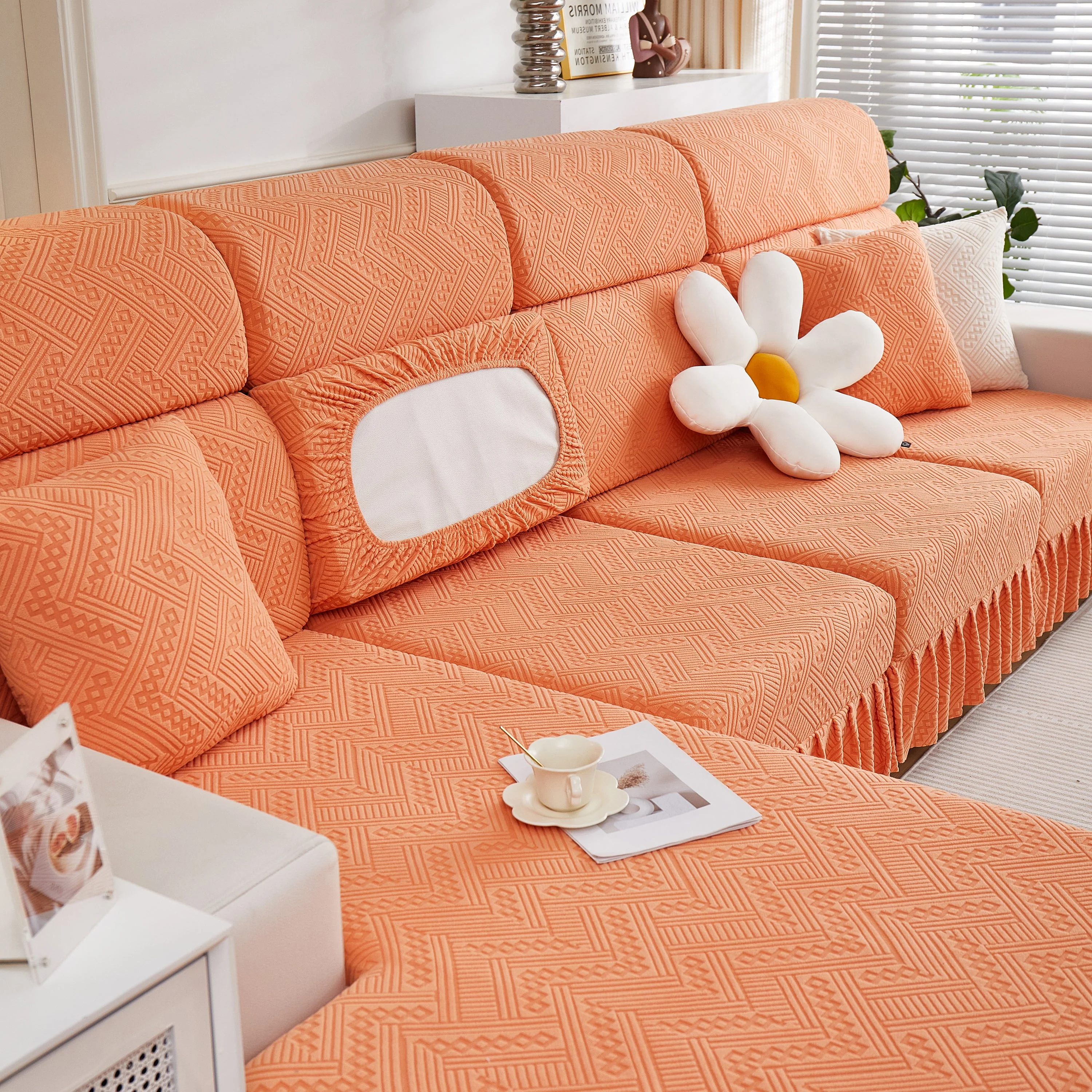 Stretchable Chaise Lounge Sofa Covers and Couch Seat Covers with Skirt for Sectional Couches - Image 101