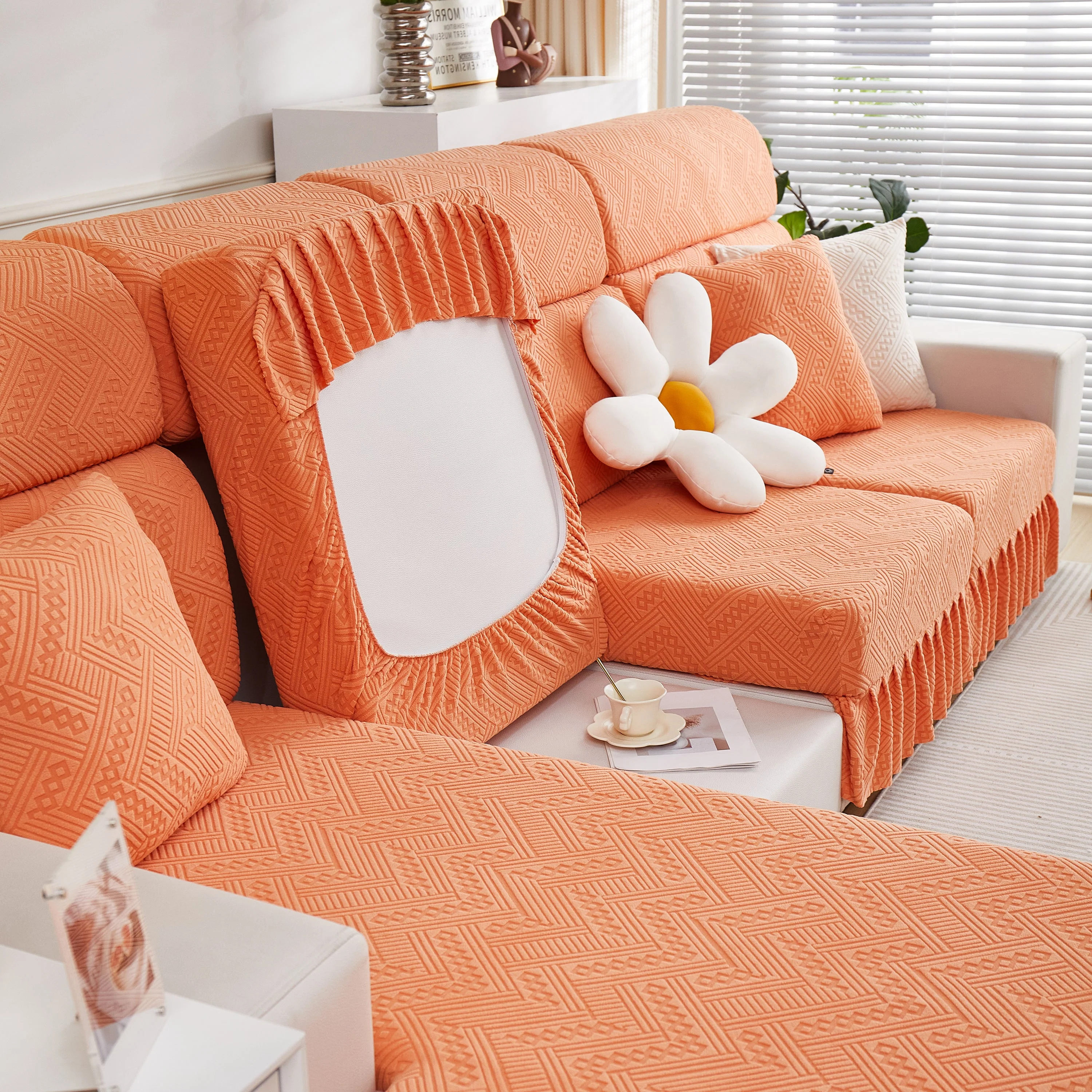 Stretchable Chaise Lounge Sofa Covers and Couch Seat Covers with Skirt for Sectional Couches - Image 102