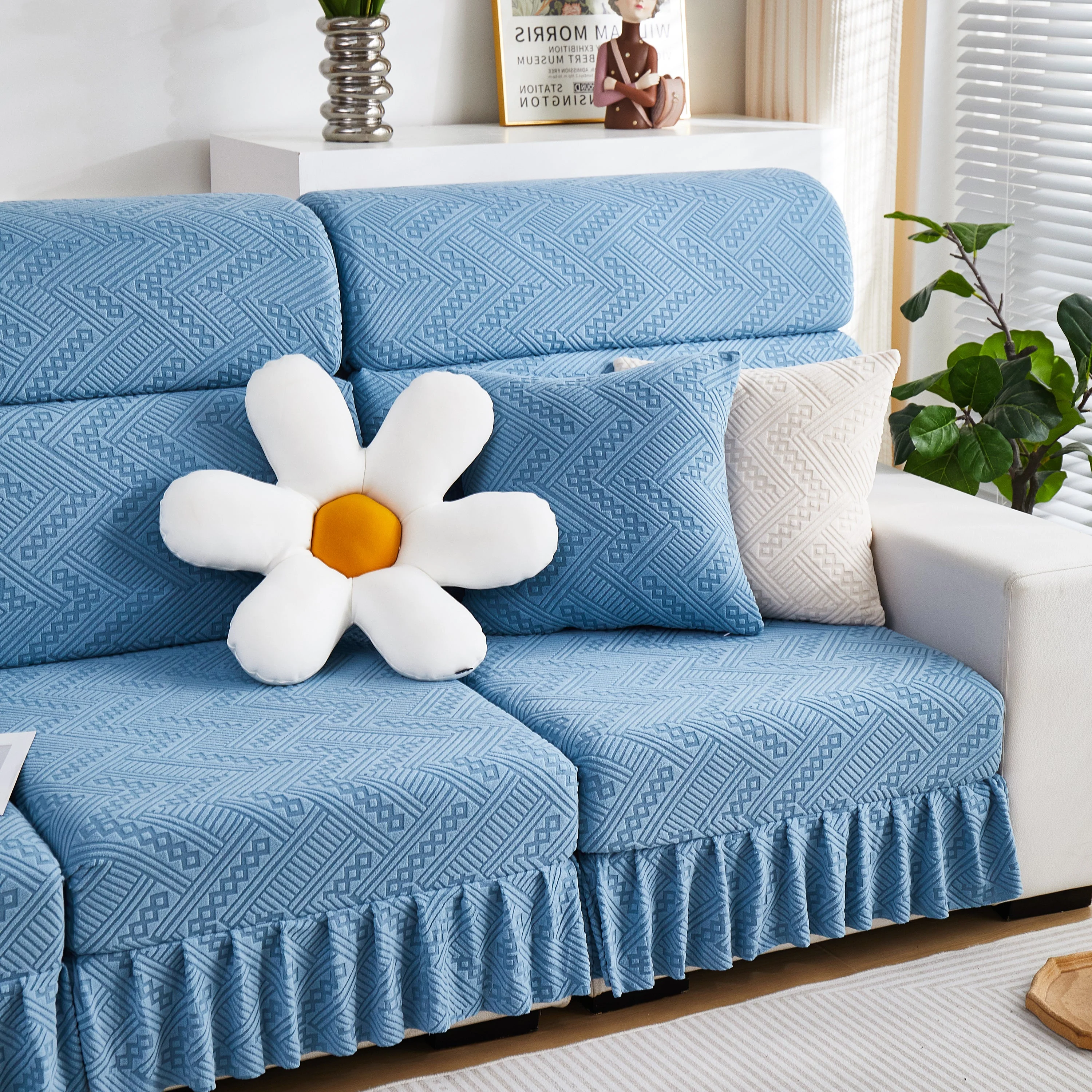 Stretchable Chaise Lounge Sofa Covers and Couch Seat Covers with Skirt for Sectional Couches - Image 108