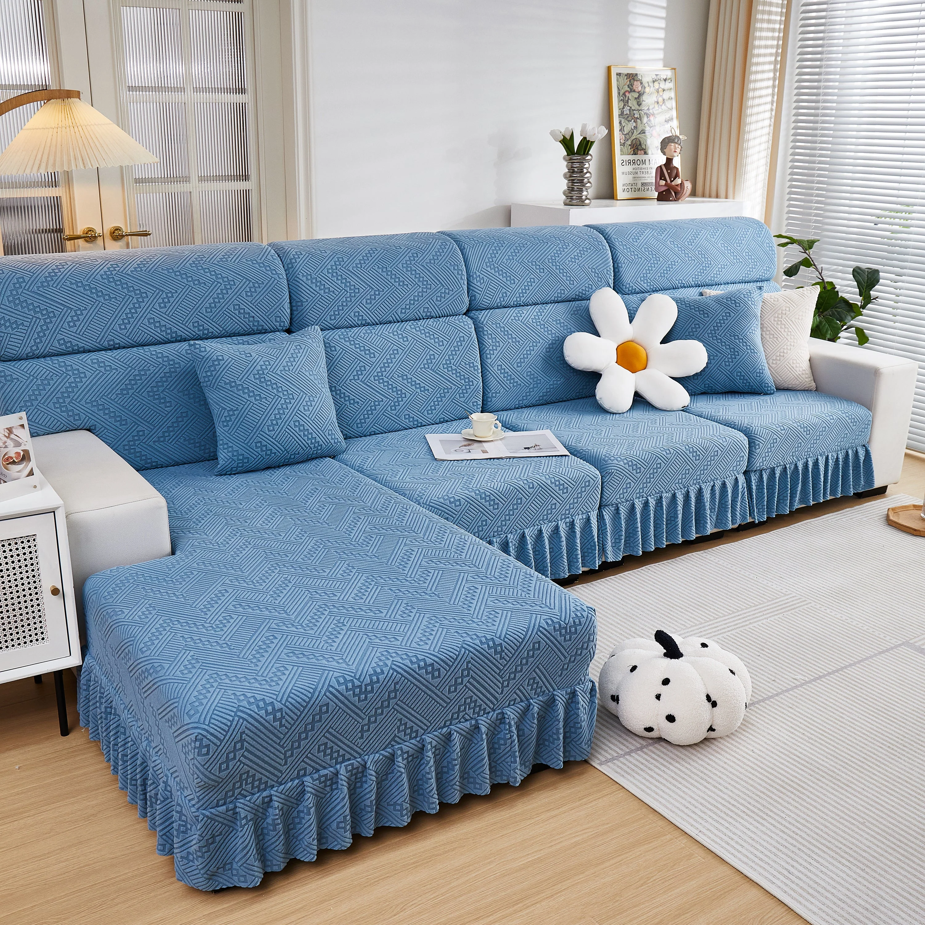 Stretchable Chaise Lounge Sofa Covers and Couch Seat Covers with Skirt for Sectional Couches - Image 111