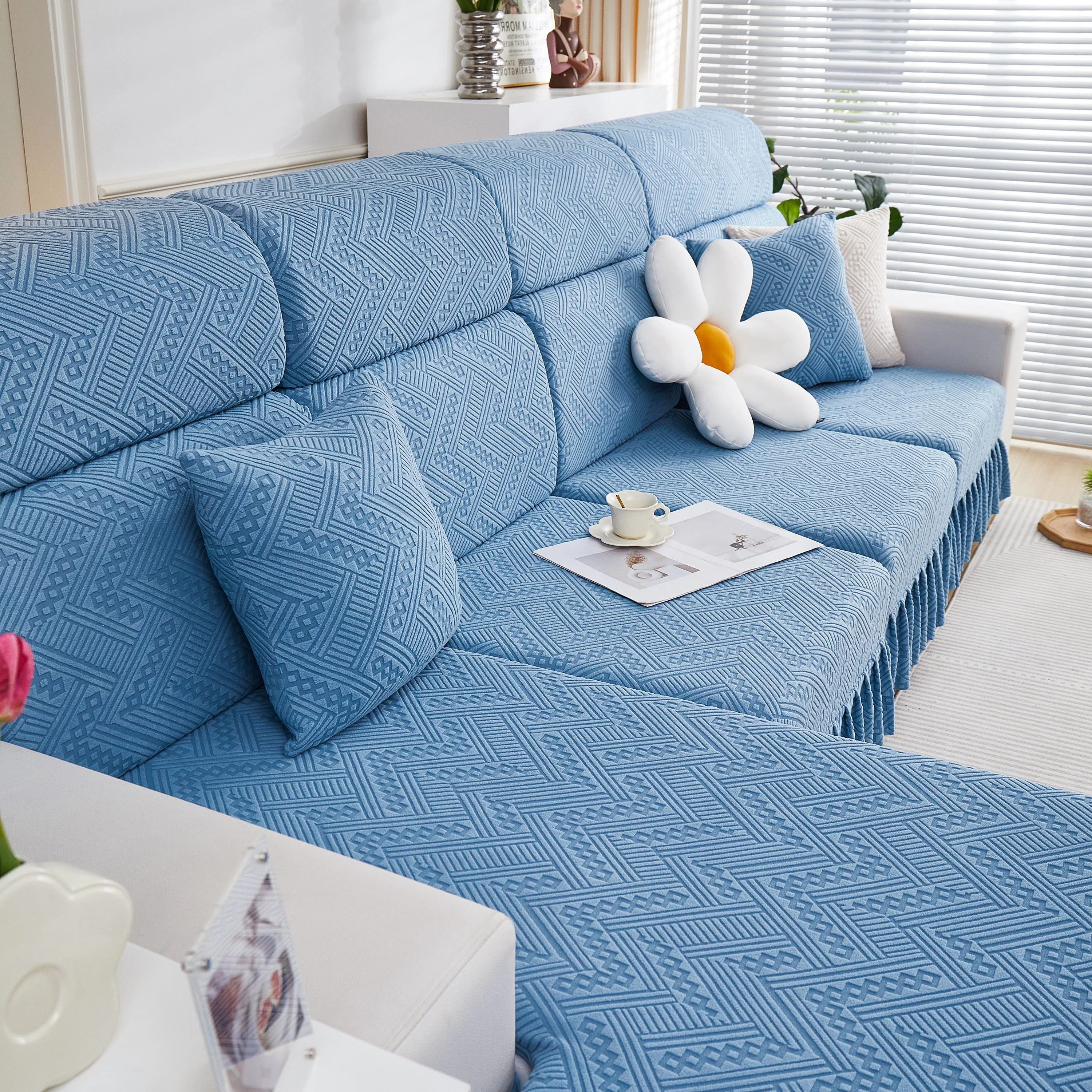 Stretchable Chaise Lounge Sofa Covers and Couch Seat Covers with Skirt for Sectional Couches - Image 115