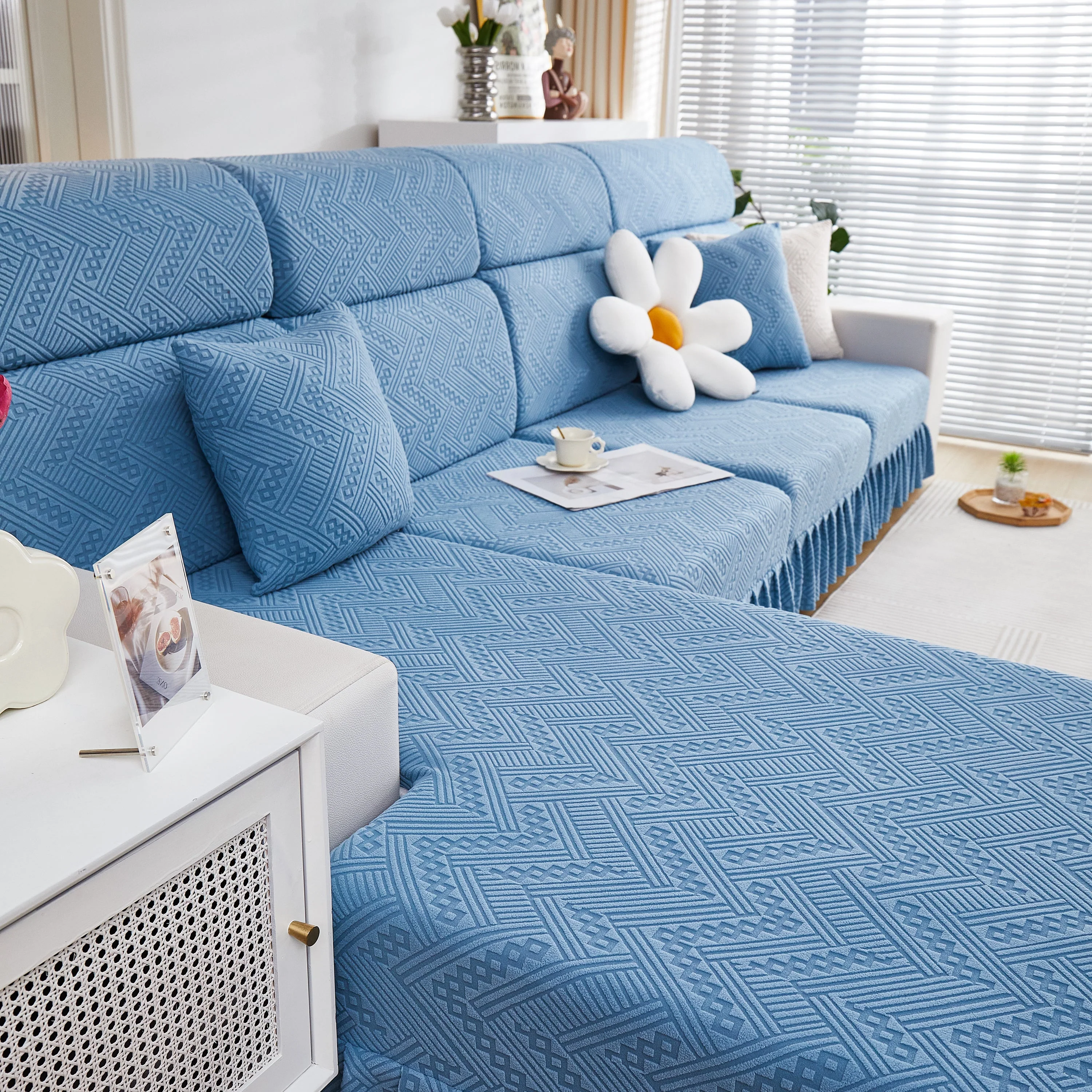 Stretchable Chaise Lounge Sofa Covers and Couch Seat Covers with Skirt for Sectional Couches - Image 116