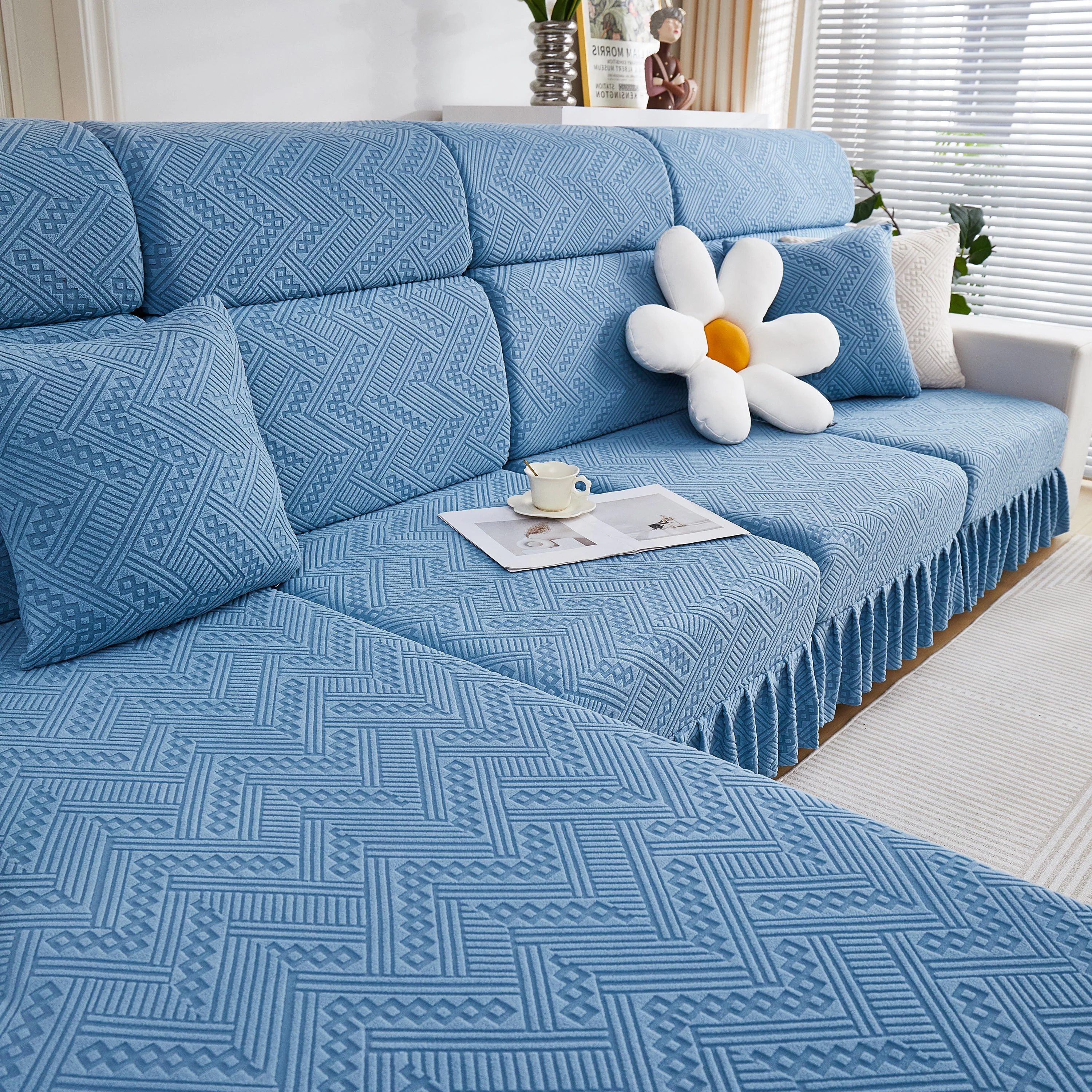 Stretchable Chaise Lounge Sofa Covers and Couch Seat Covers with Skirt for Sectional Couches - Image 118