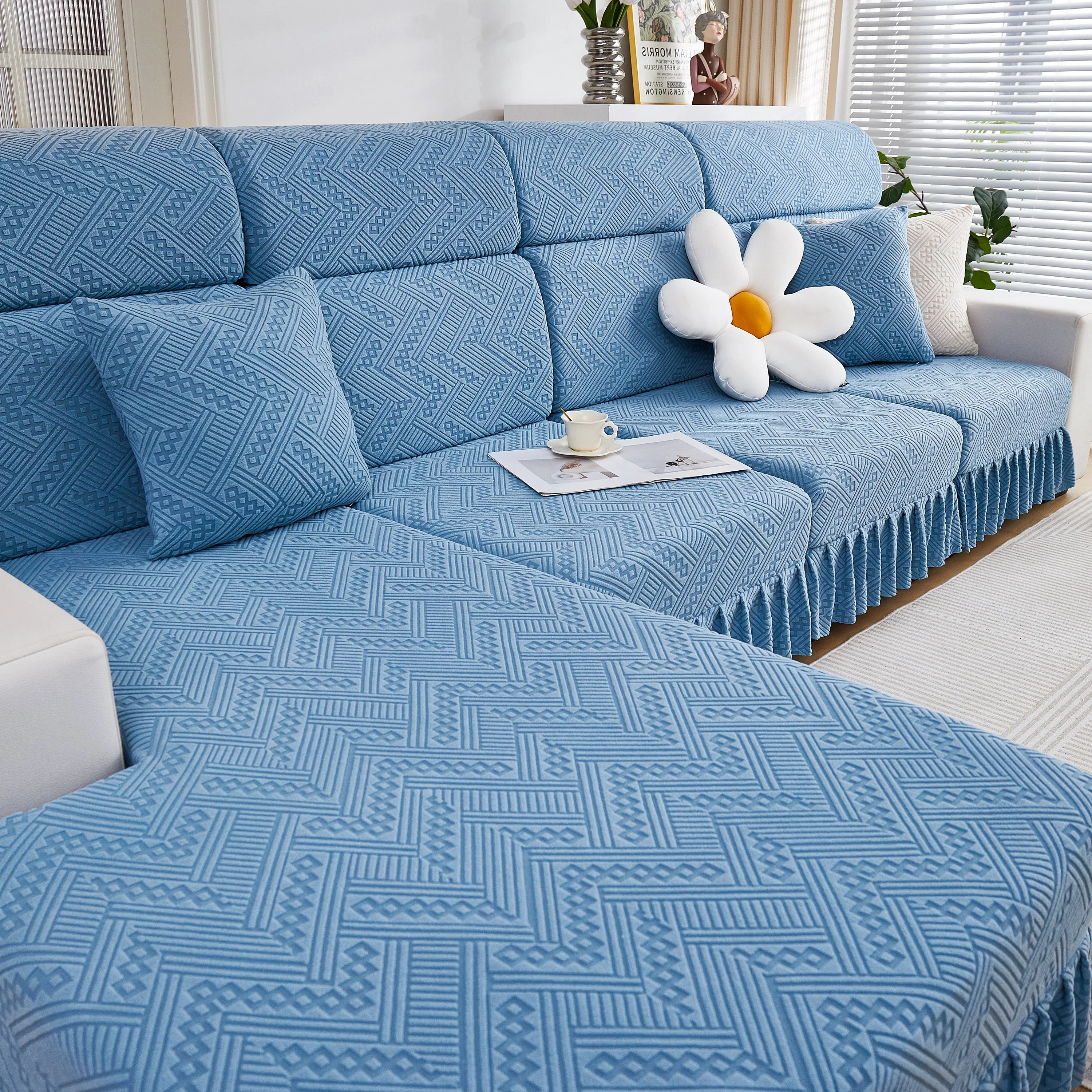 Stretchable Chaise Lounge Sofa Covers and Couch Seat Covers with Skirt for Sectional Couches - Image 119