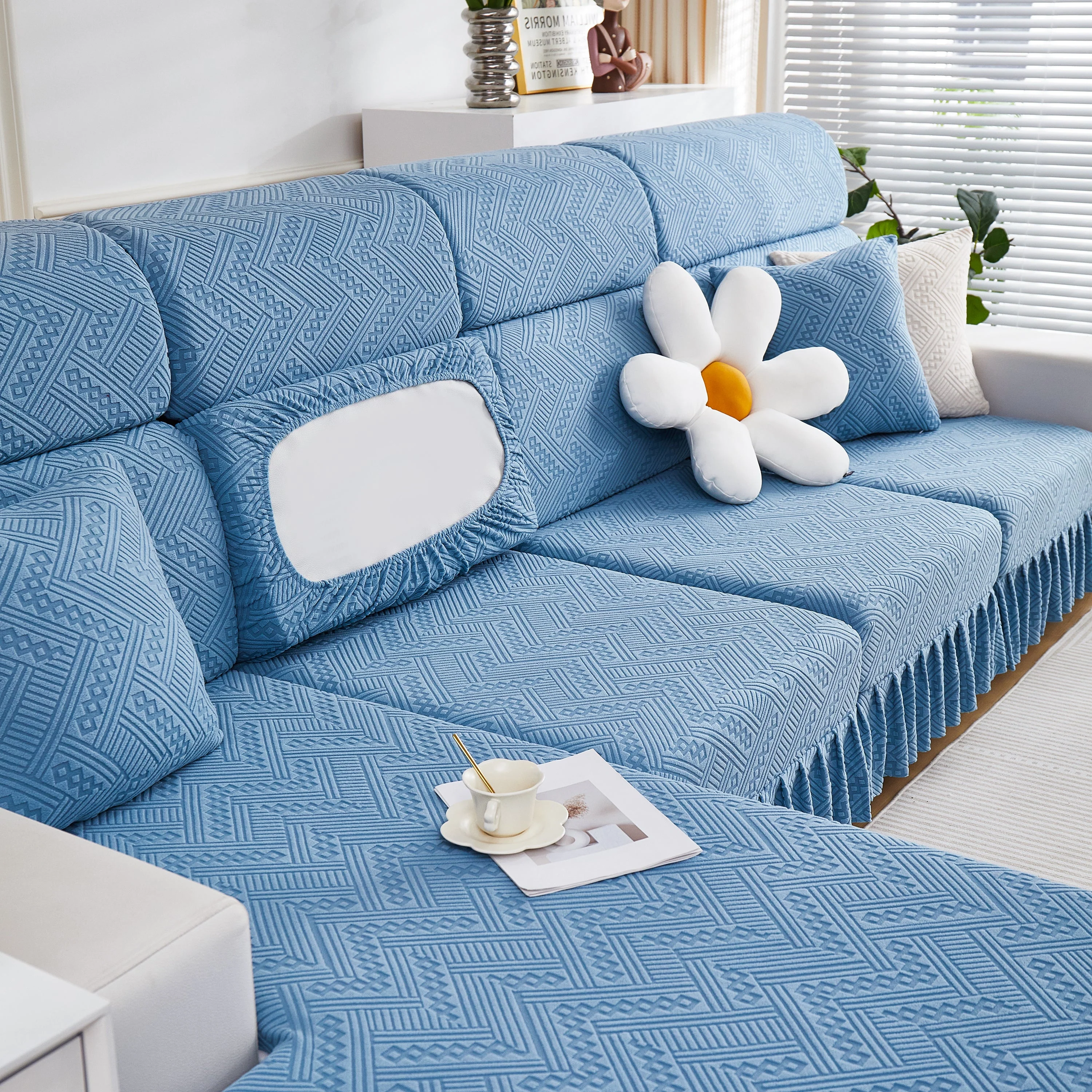 Stretchable Chaise Lounge Sofa Covers and Couch Seat Covers with Skirt for Sectional Couches - Image 121