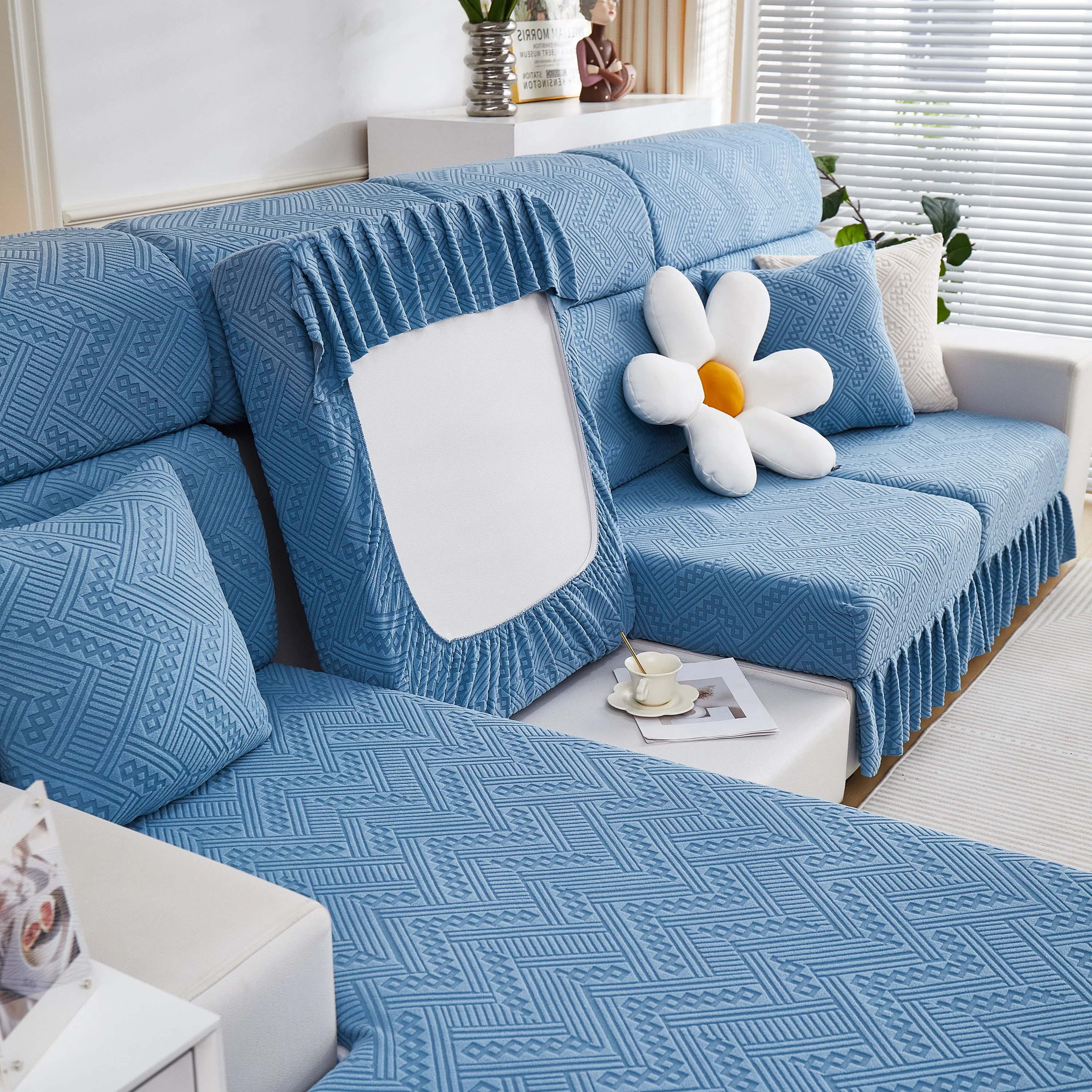 Stretchable Chaise Lounge Sofa Covers and Couch Seat Covers with Skirt for Sectional Couches - Image 122
