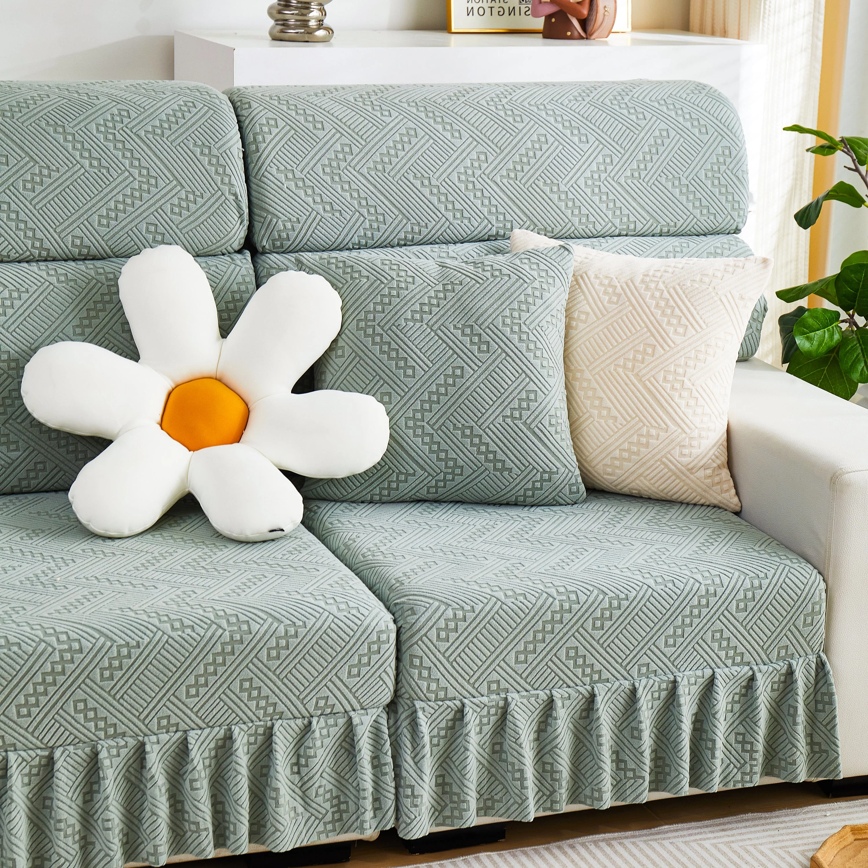 Stretchable Chaise Lounge Sofa Covers and Couch Seat Covers with Skirt for Sectional Couches - Image 128