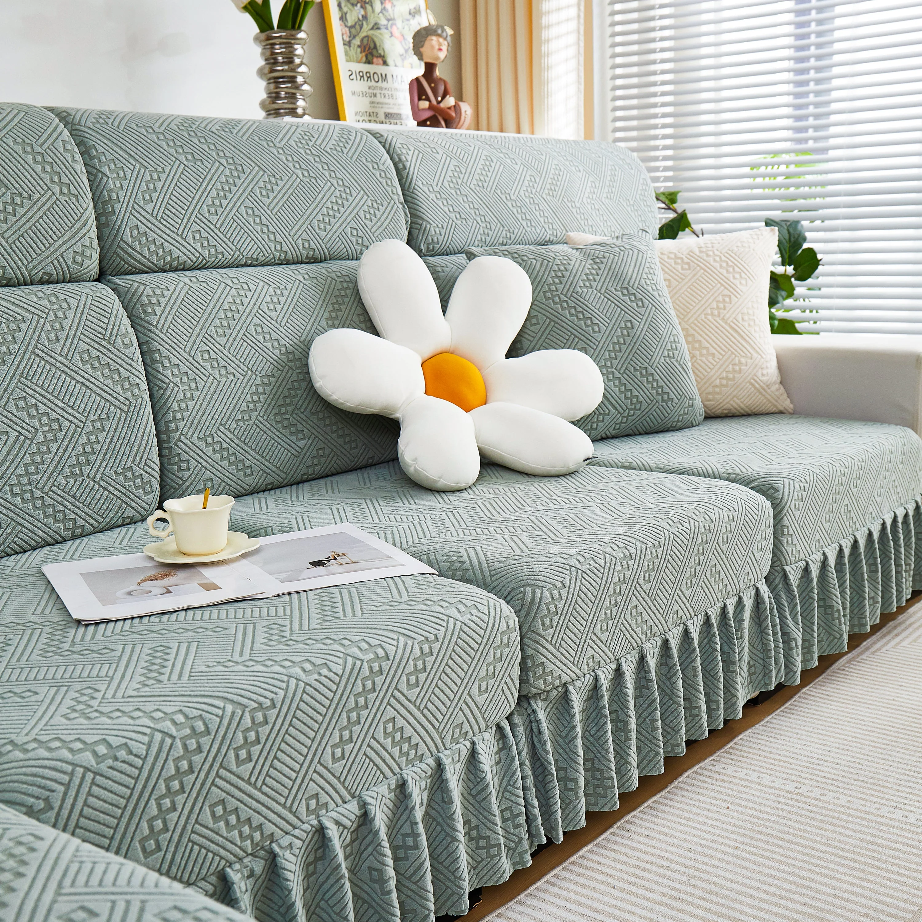 Stretchable Chaise Lounge Sofa Covers and Couch Seat Covers with Skirt for Sectional Couches - Image 131