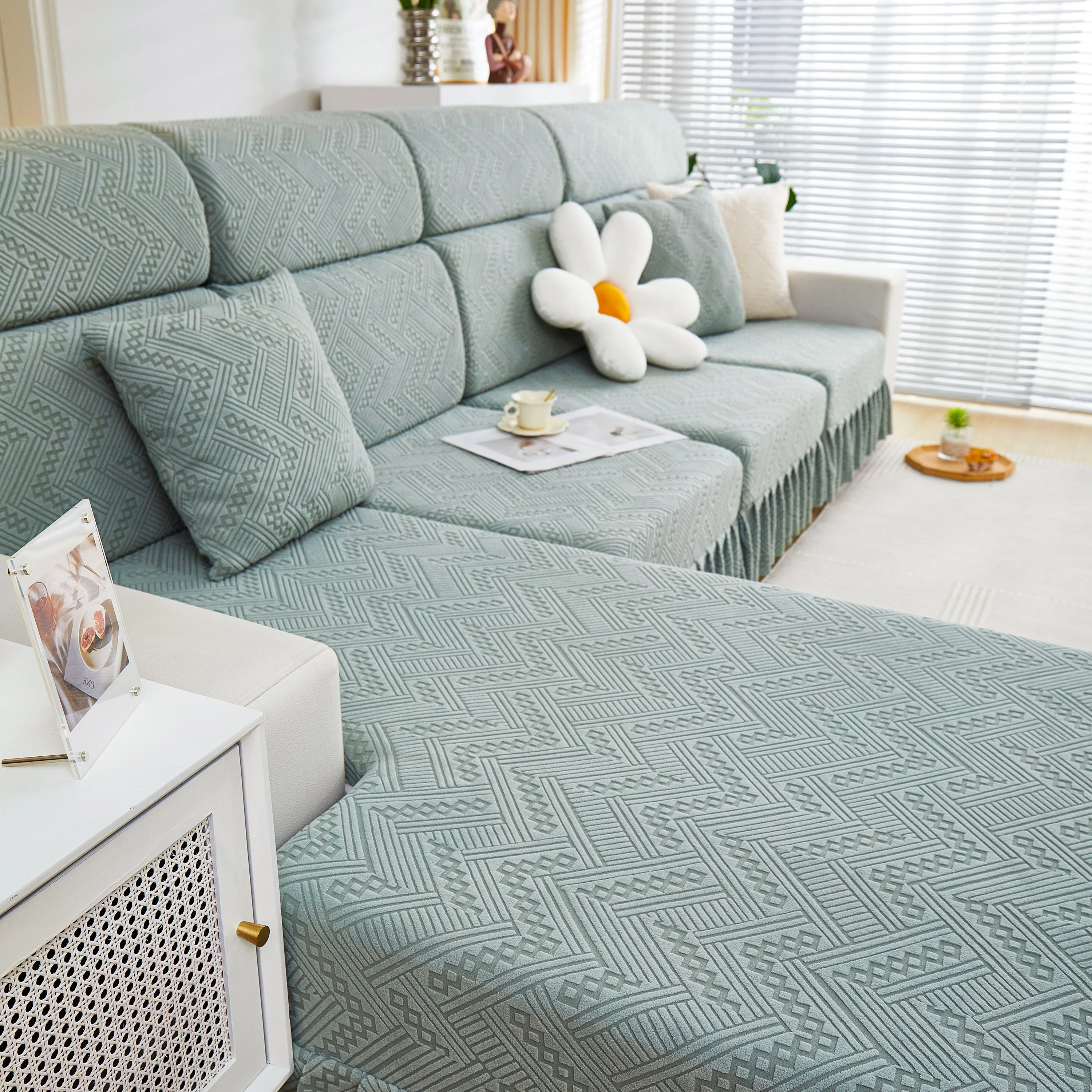 Stretchable Chaise Lounge Sofa Covers and Couch Seat Covers with Skirt for Sectional Couches - Image 137