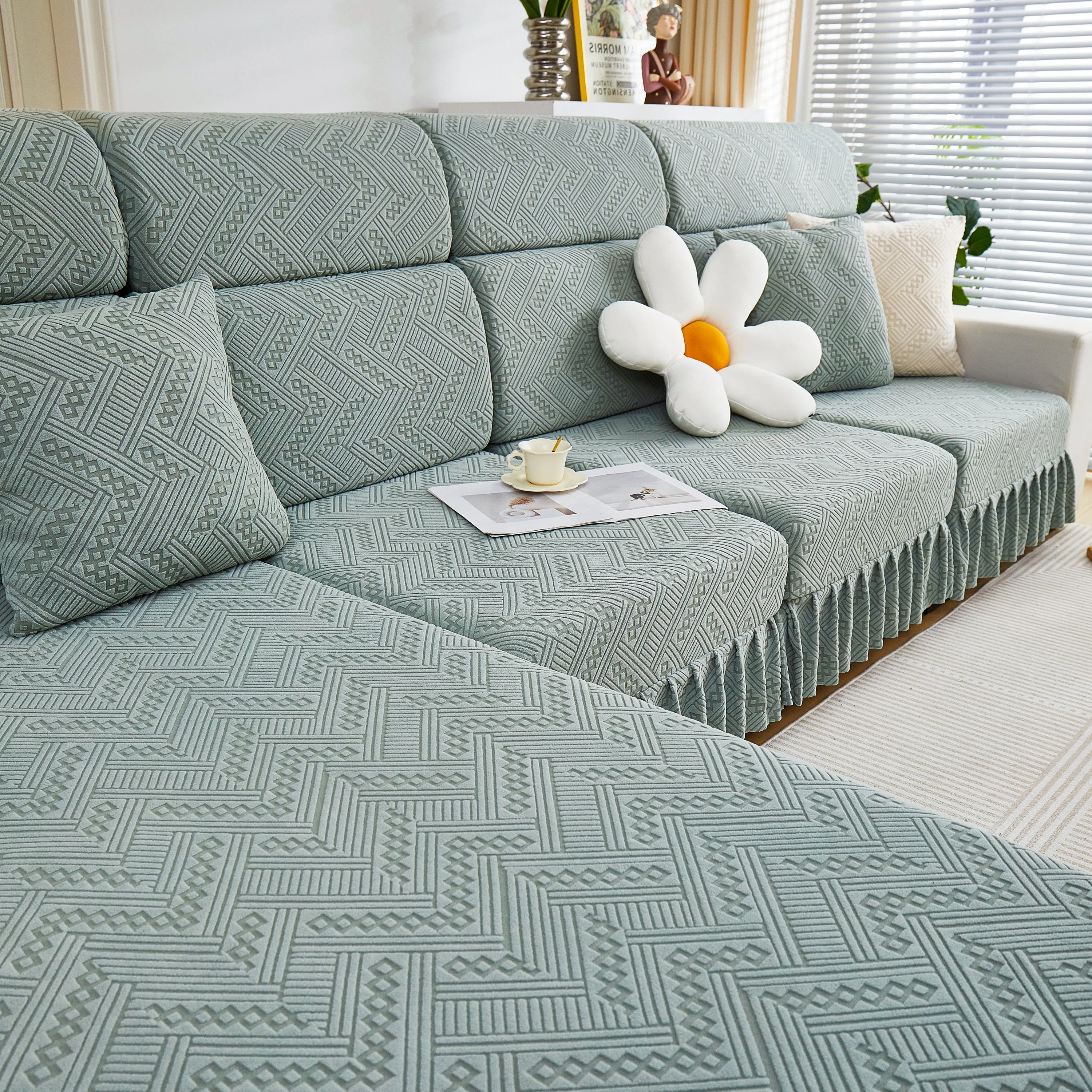 Stretchable Chaise Lounge Sofa Covers and Couch Seat Covers with Skirt for Sectional Couches - Image 140