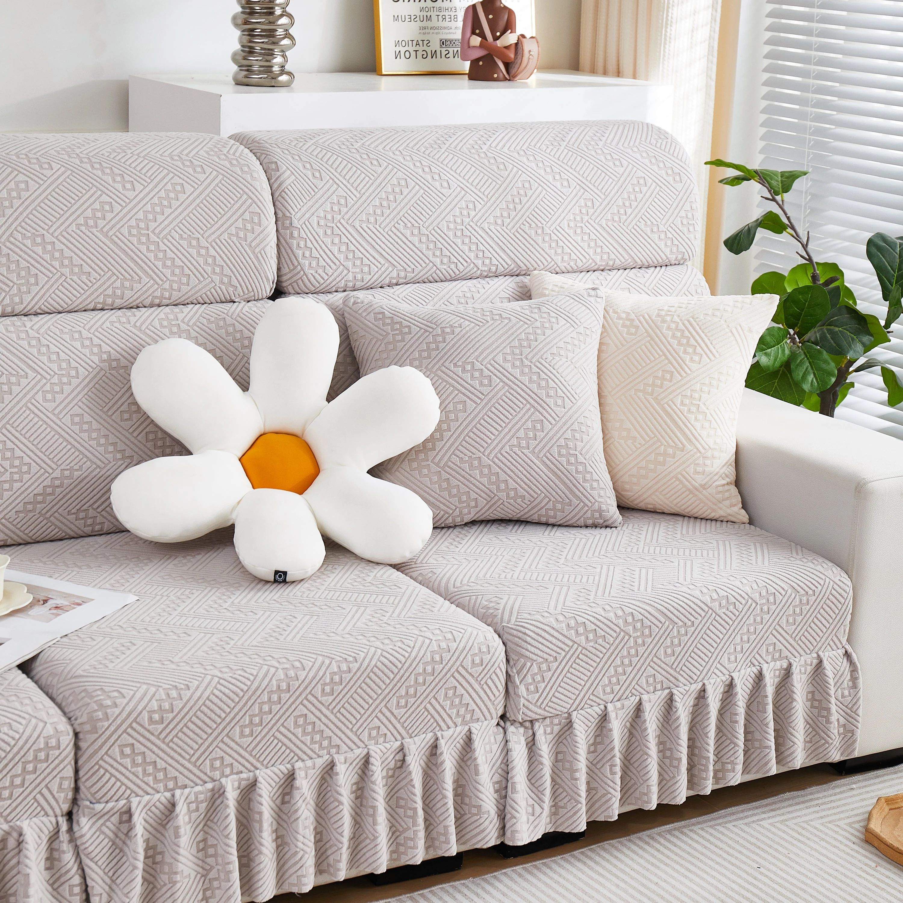 Stretchable Chaise Lounge Sofa Covers and Couch Seat Covers with Skirt for Sectional Couches - Image 150