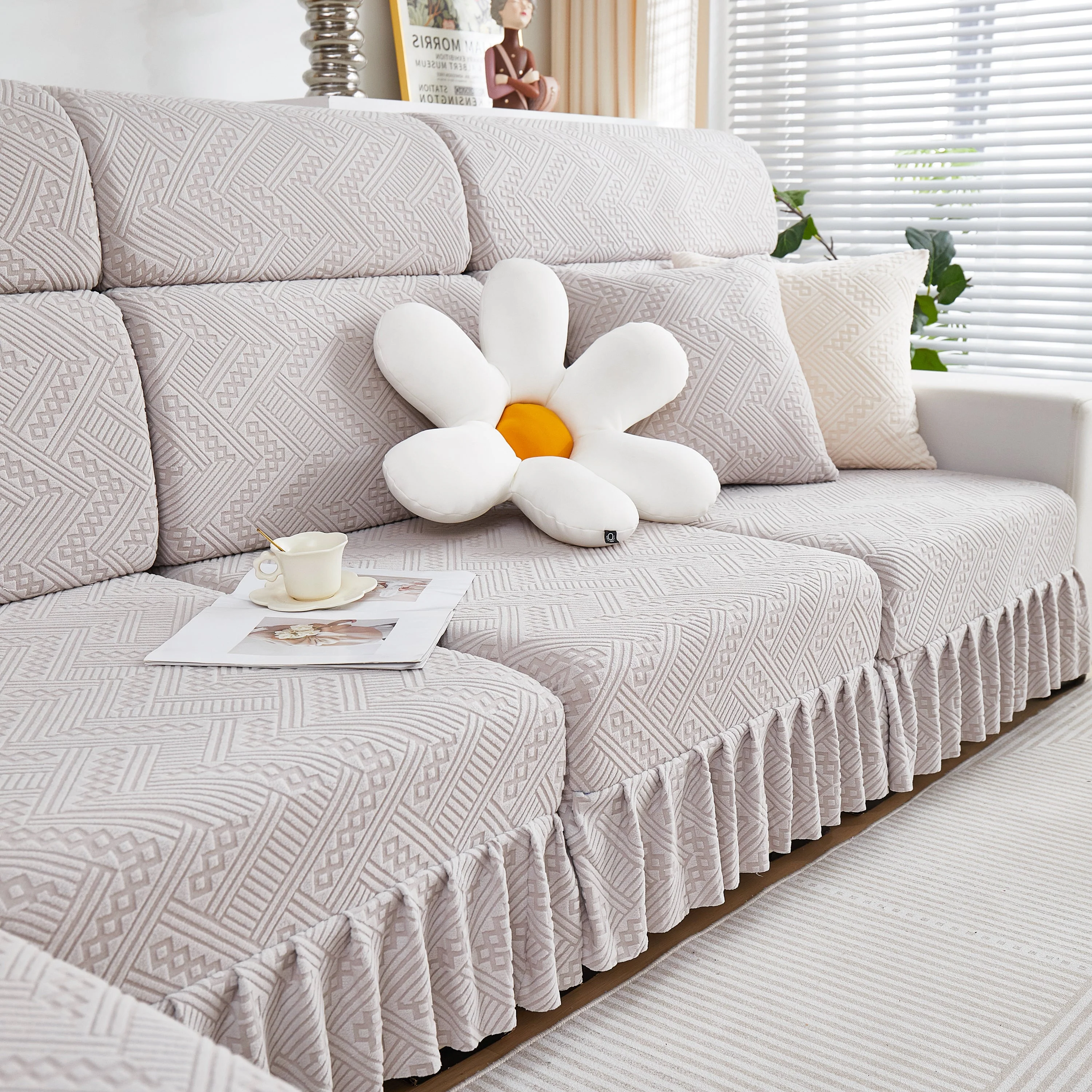 Stretchable Chaise Lounge Sofa Covers and Couch Seat Covers with Skirt for Sectional Couches - Image 155