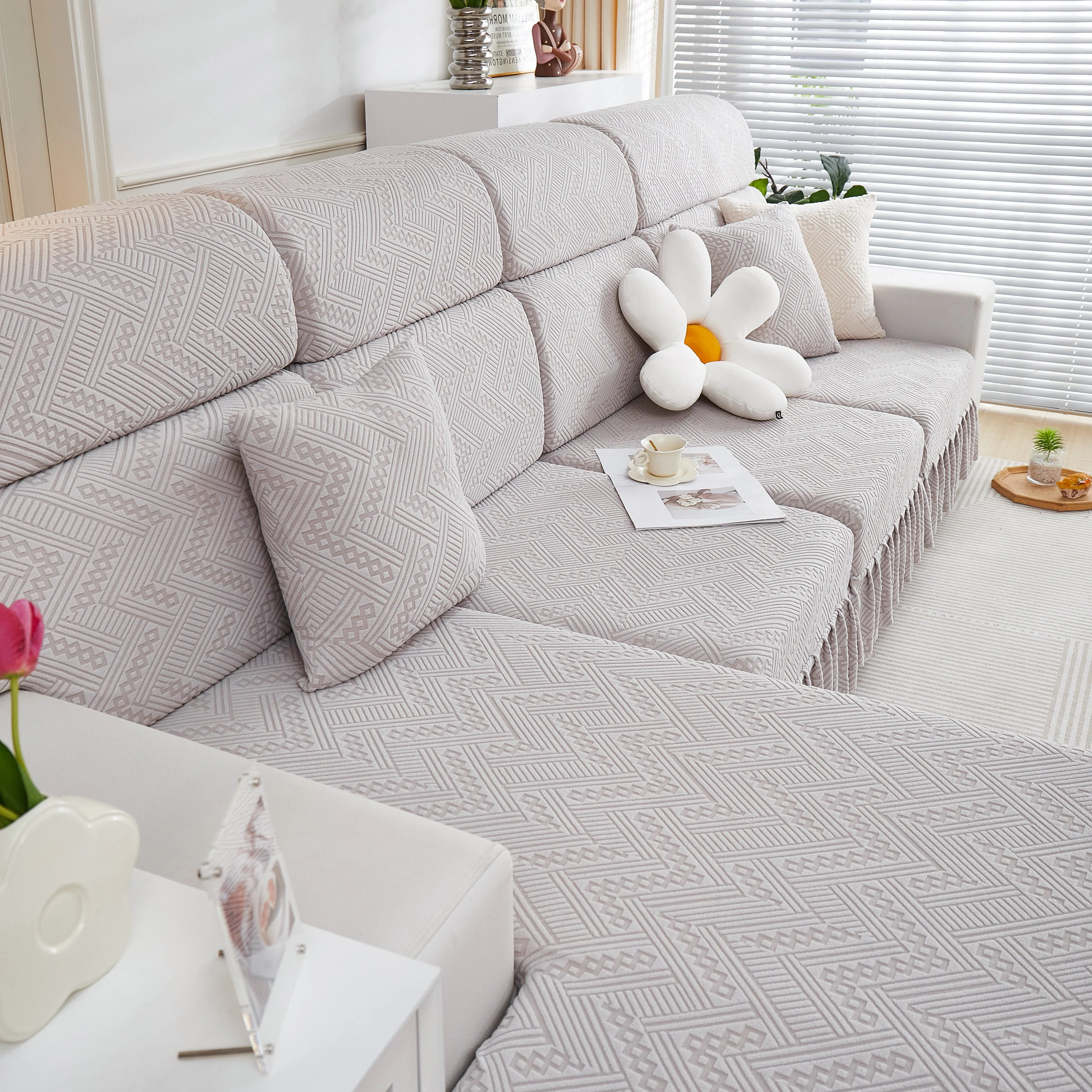Stretchable Chaise Lounge Sofa Covers and Couch Seat Covers with Skirt for Sectional Couches - Image 158