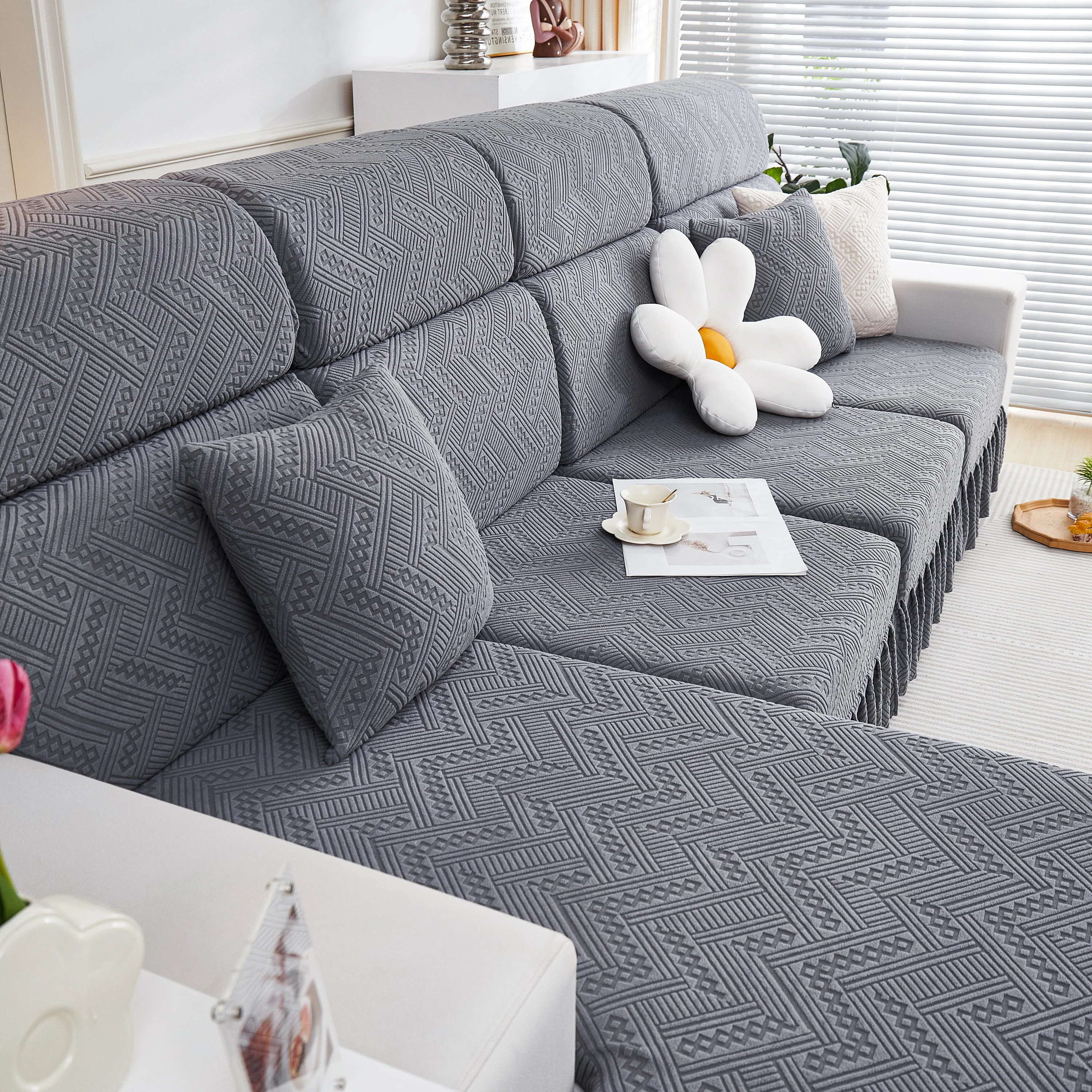Stretchable Chaise Lounge Sofa Covers and Couch Seat Covers with Skirt for Sectional Couches - Image 16