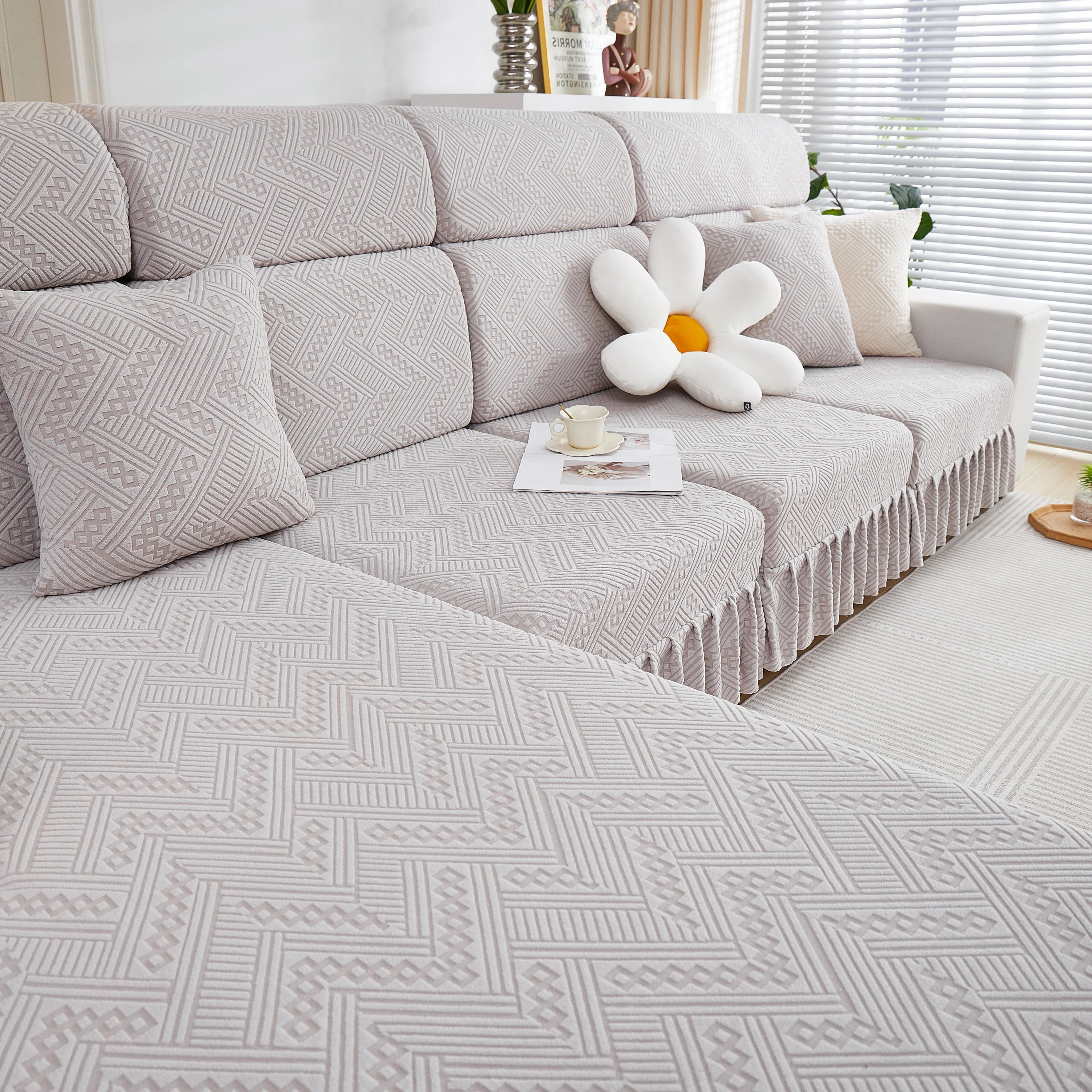 Stretchable Chaise Lounge Sofa Covers and Couch Seat Covers with Skirt for Sectional Couches - Image 161