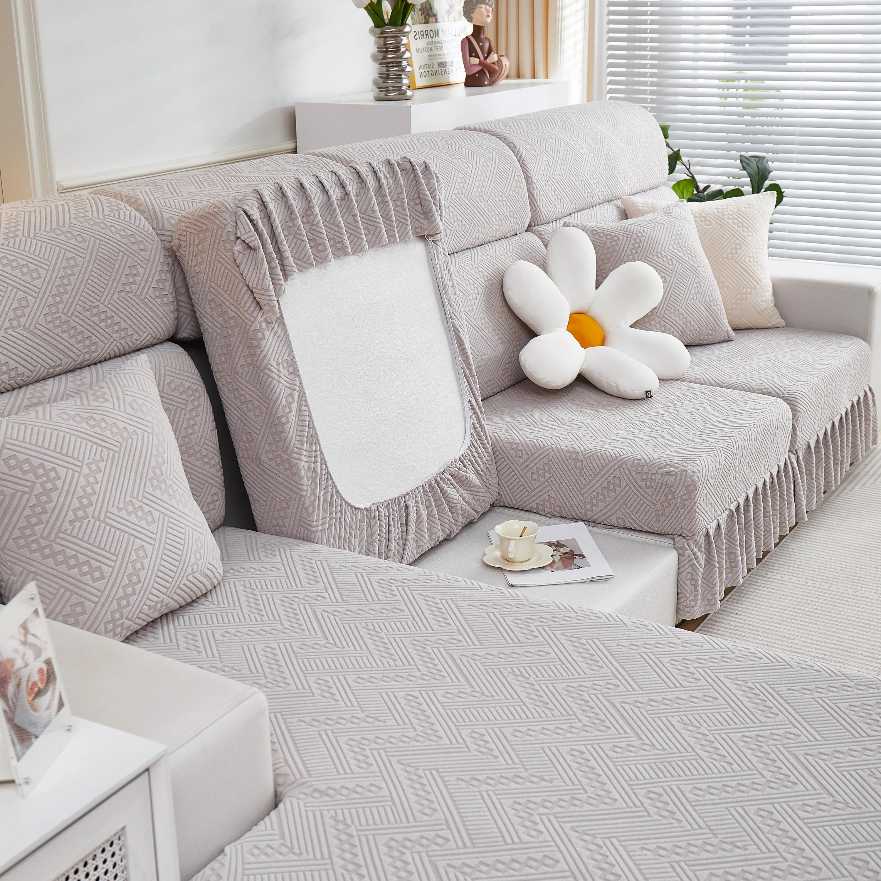 Stretchable Chaise Lounge Sofa Covers and Couch Seat Covers with Skirt for Sectional Couches - Image 165