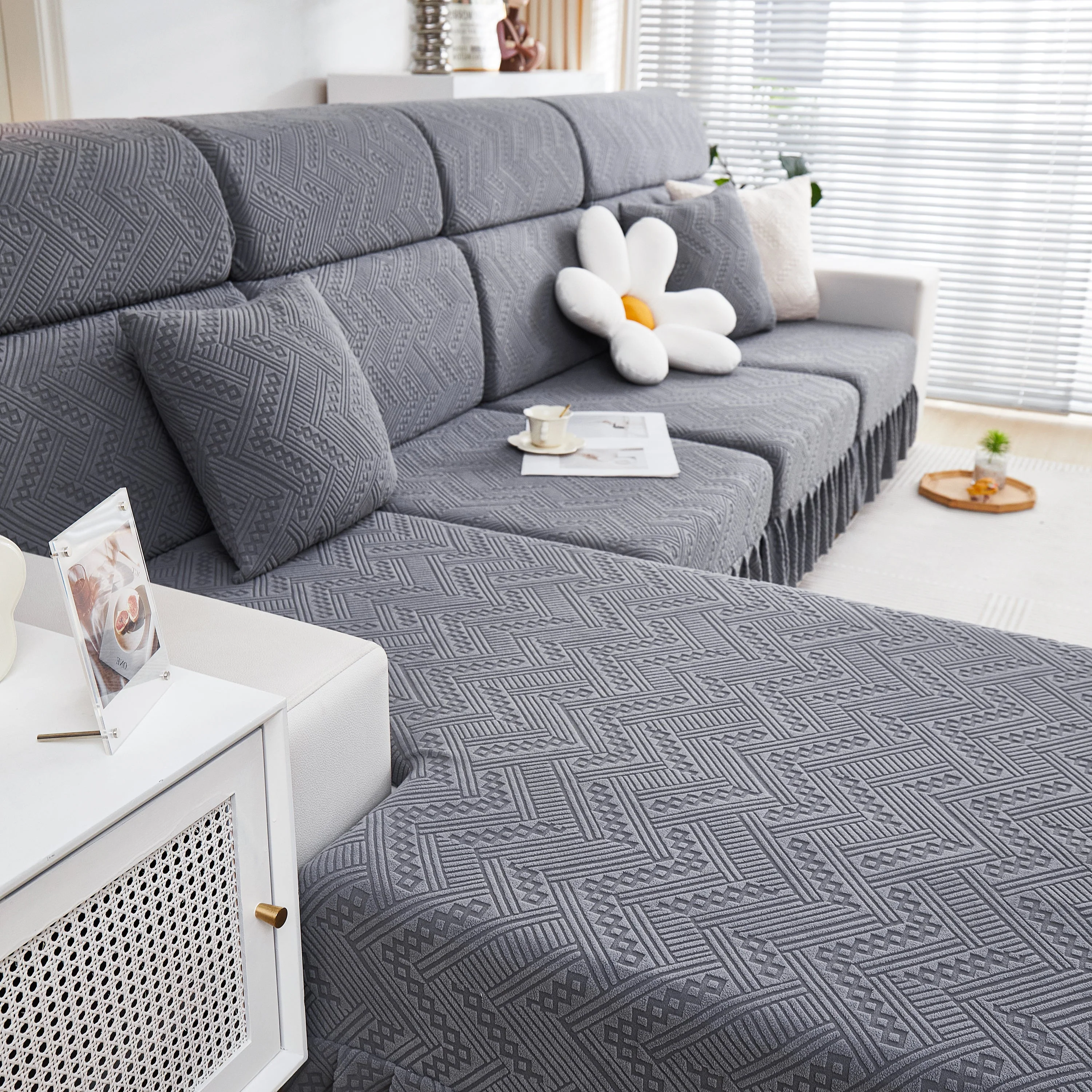Stretchable Chaise Lounge Sofa Covers and Couch Seat Covers with Skirt for Sectional Couches - Image 17