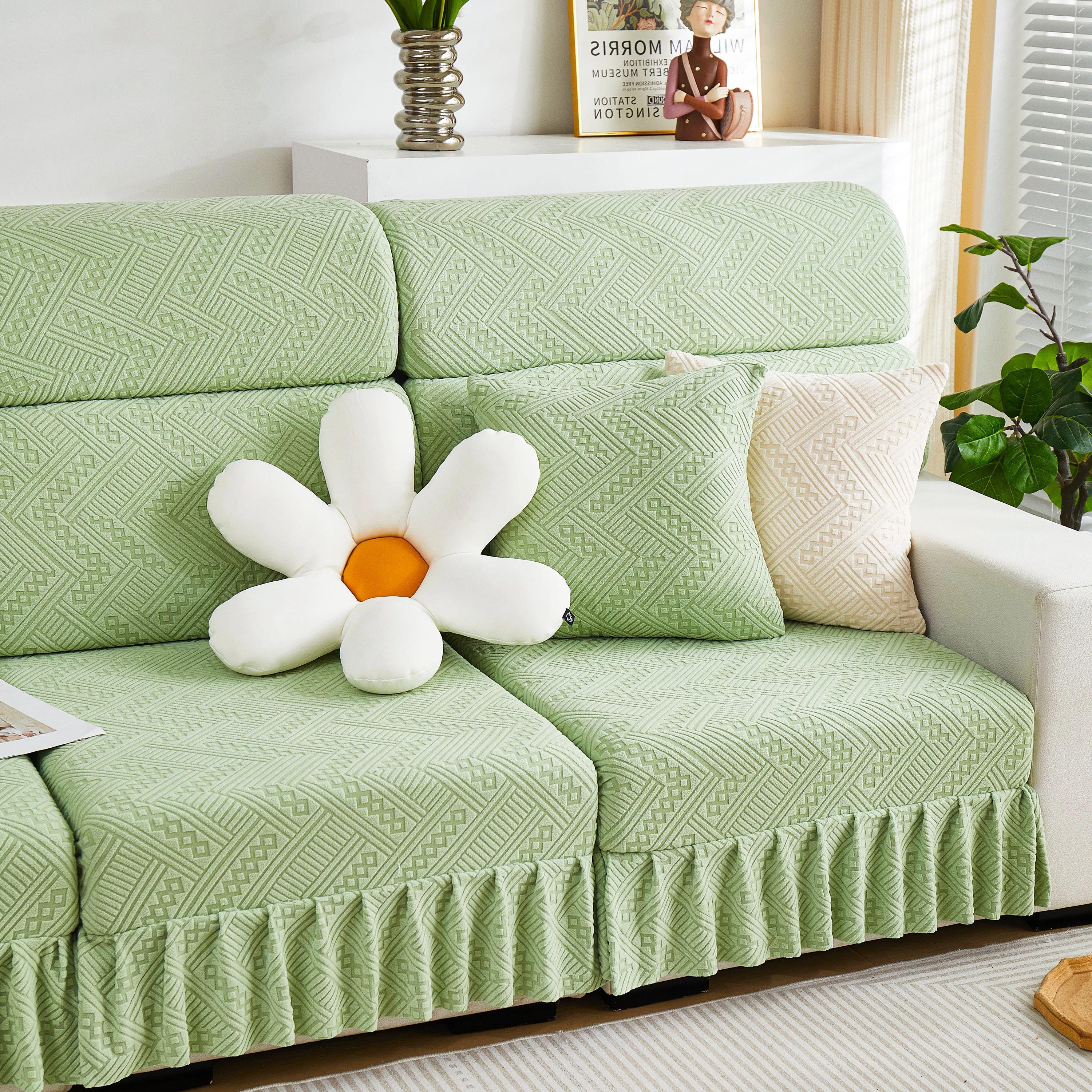Stretchable Chaise Lounge Sofa Covers and Couch Seat Covers with Skirt for Sectional Couches - Image 171