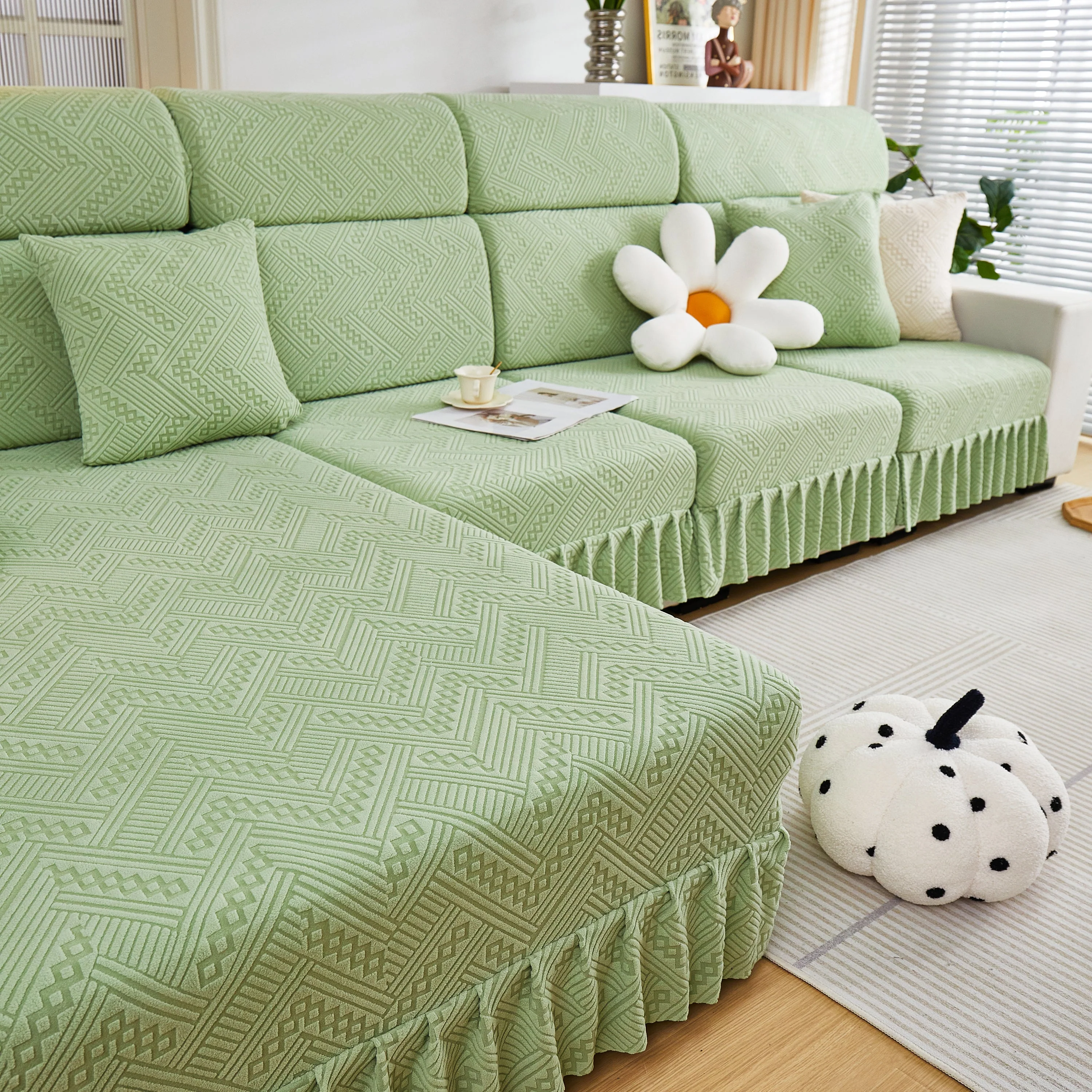 Stretchable Chaise Lounge Sofa Covers and Couch Seat Covers with Skirt for Sectional Couches - Image 176