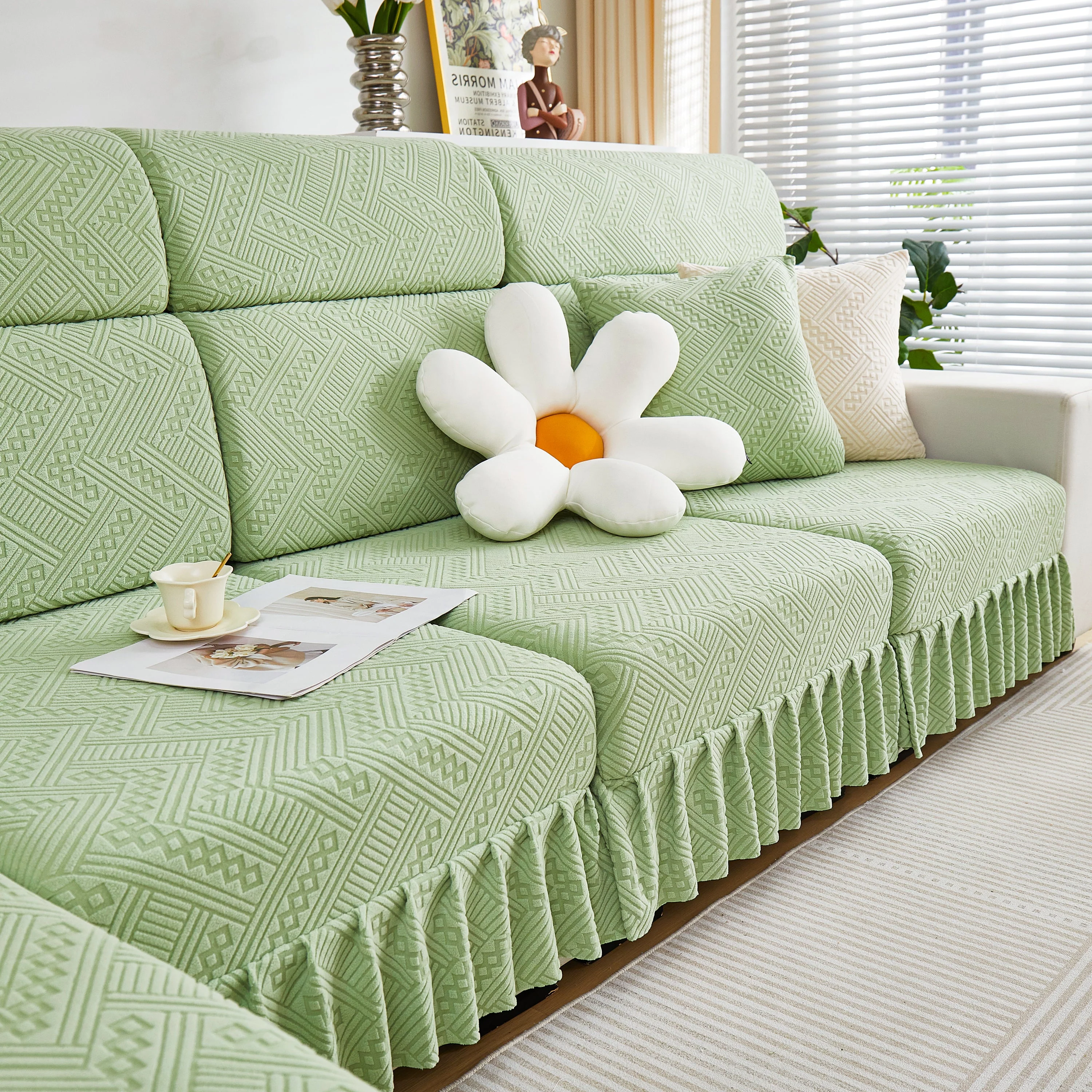Stretchable Chaise Lounge Sofa Covers and Couch Seat Covers with Skirt for Sectional Couches - Image 177