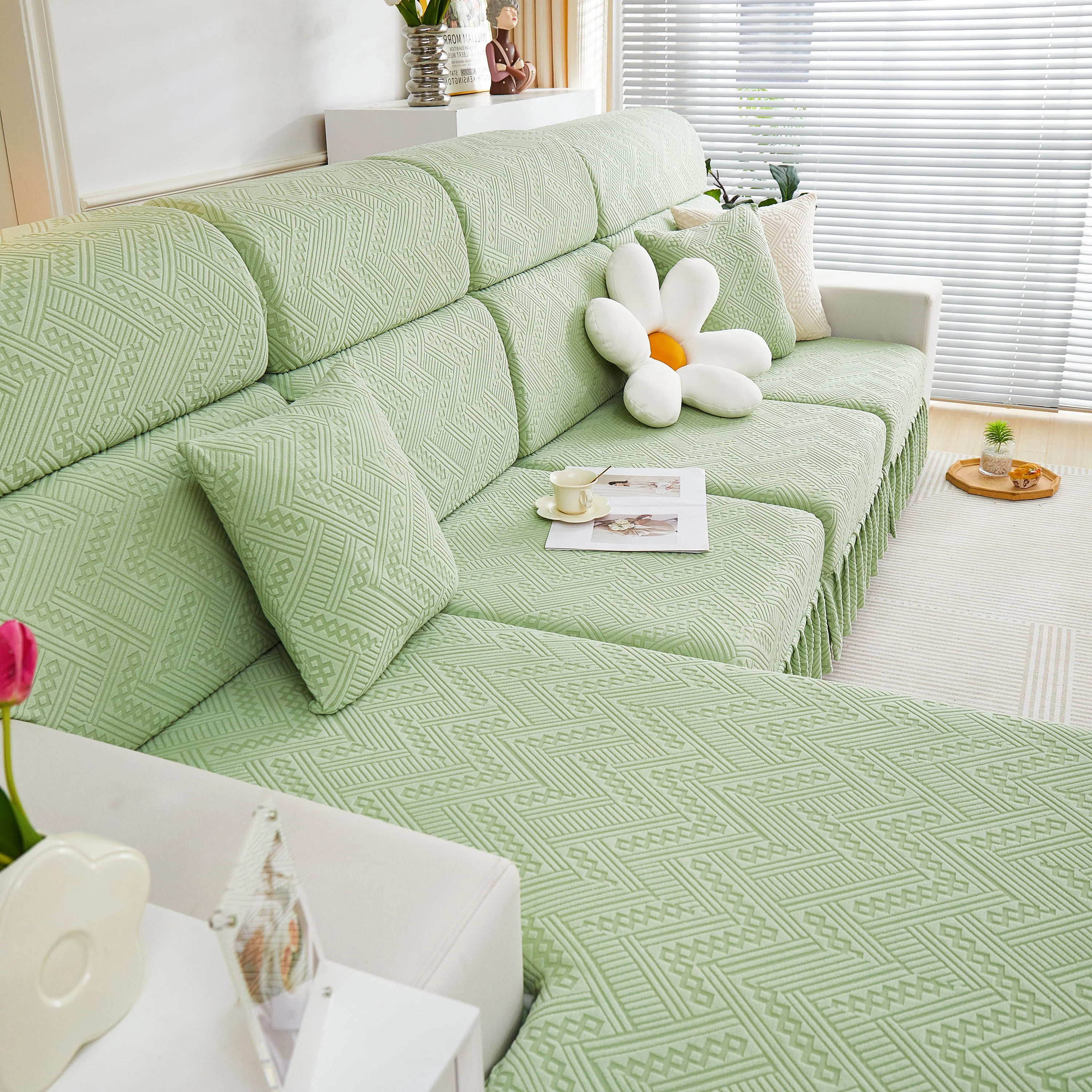 Stretchable Chaise Lounge Sofa Covers and Couch Seat Covers with Skirt for Sectional Couches - Image 179