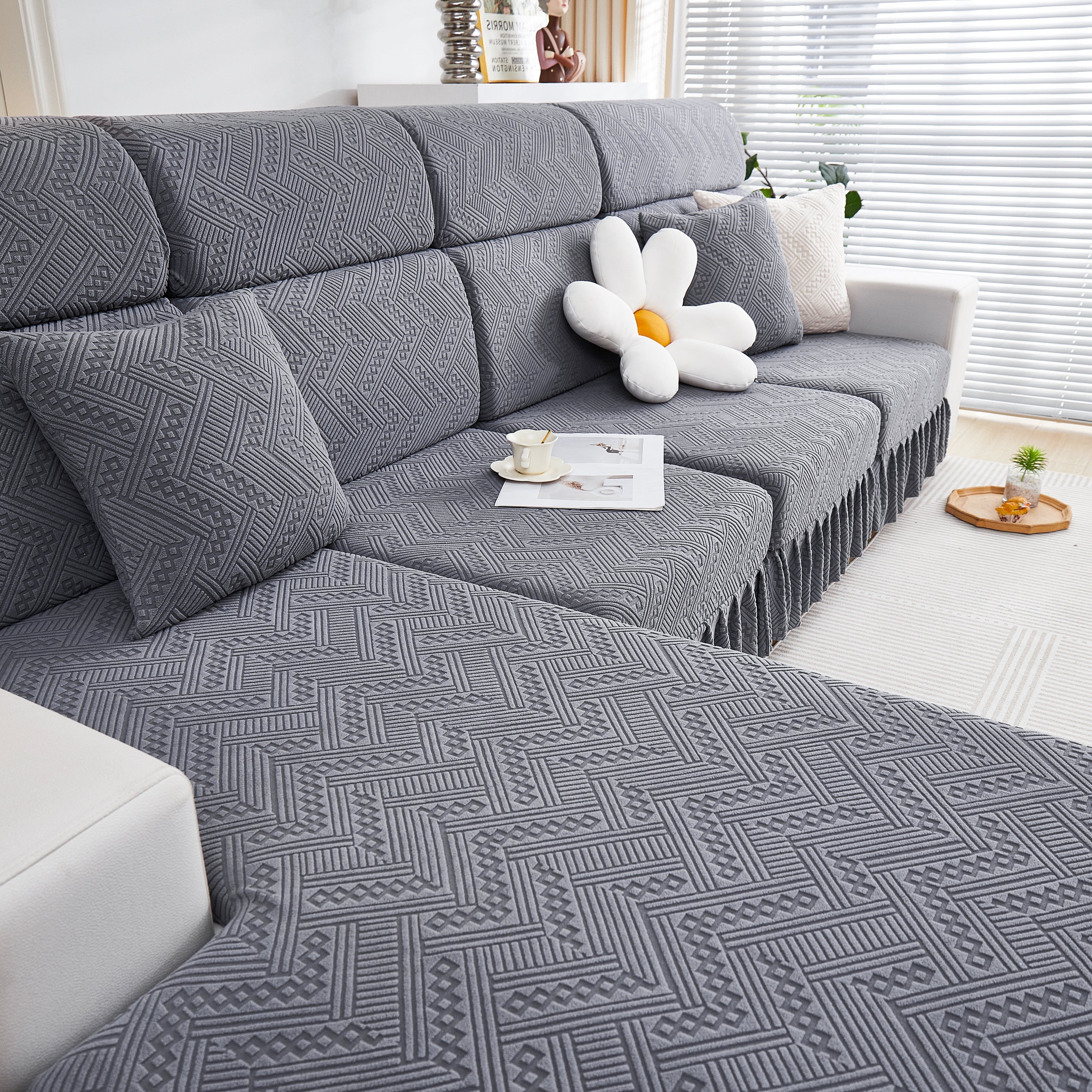 Stretchable Chaise Lounge Sofa Covers and Couch Seat Covers with Skirt for Sectional Couches - Image 18