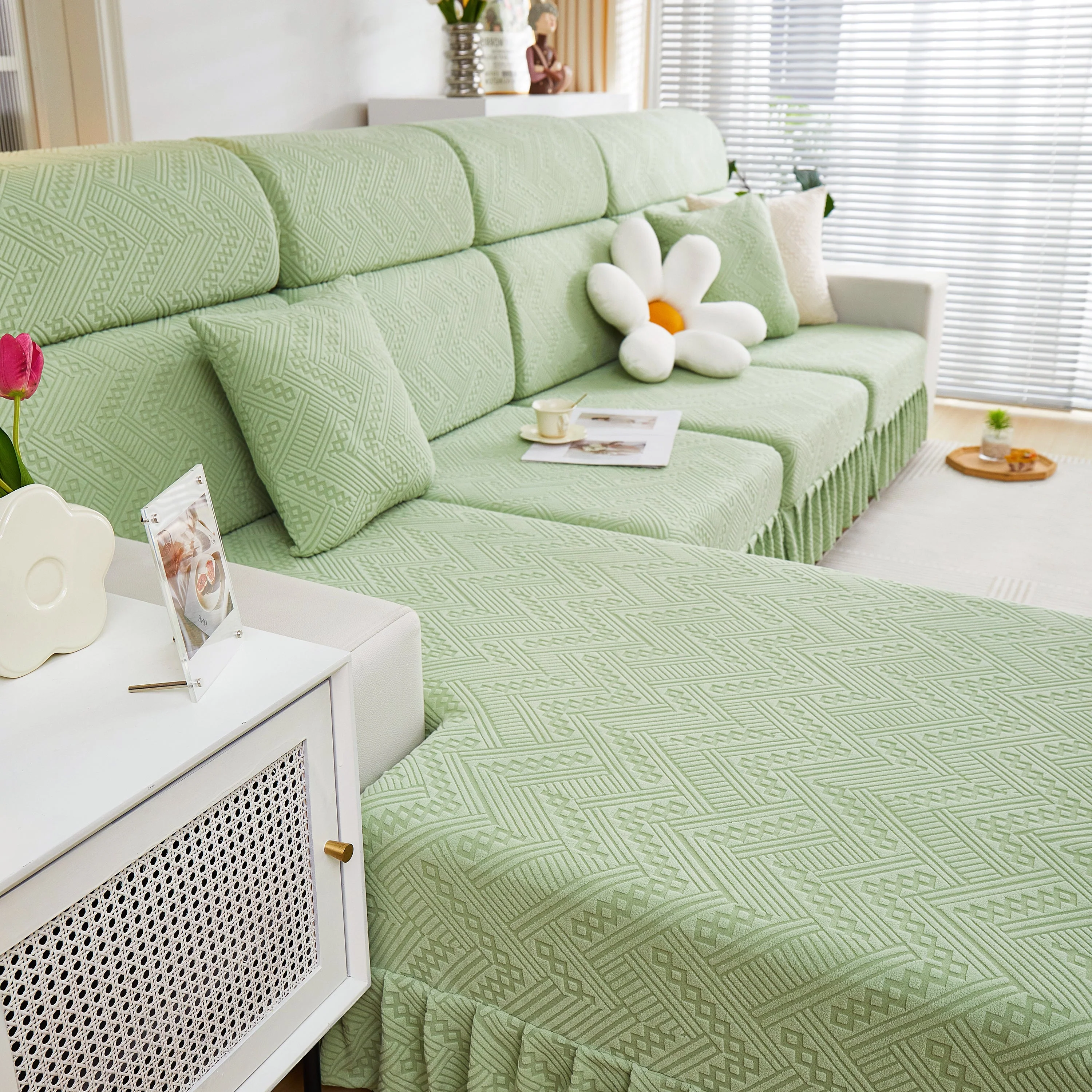 Stretchable Chaise Lounge Sofa Covers and Couch Seat Covers with Skirt for Sectional Couches - Image 180