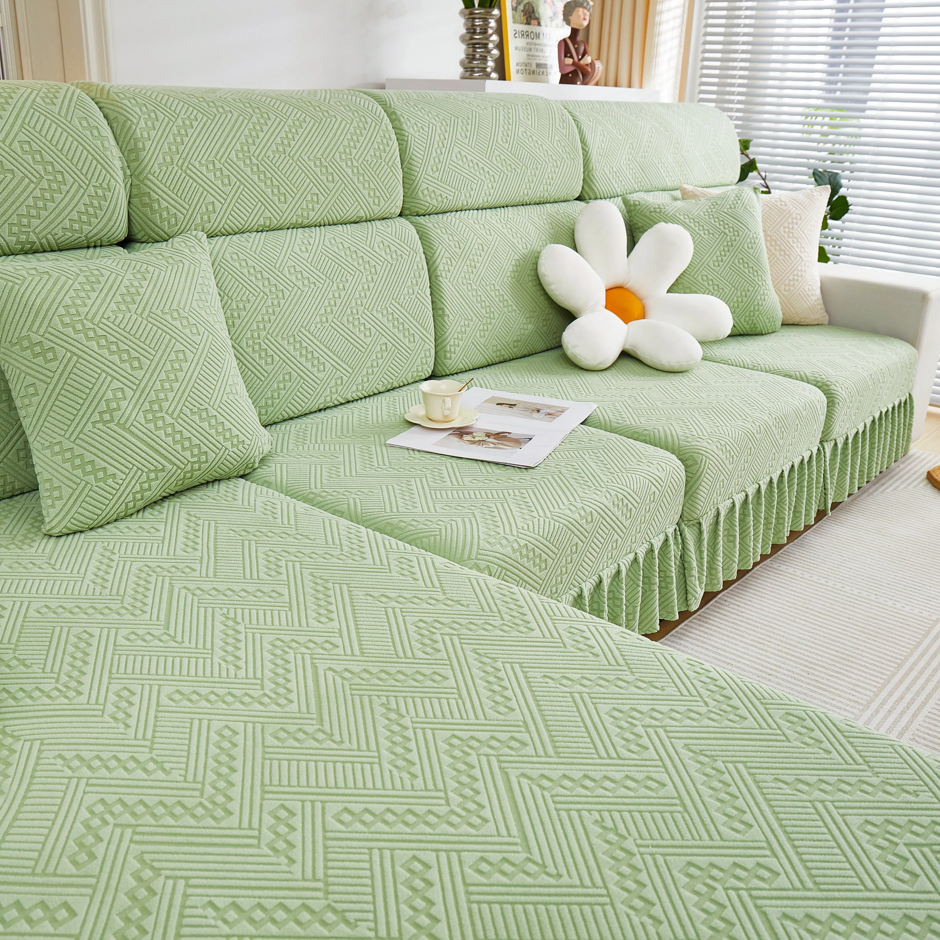 Stretchable Chaise Lounge Sofa Covers and Couch Seat Covers with Skirt for Sectional Couches - Image 182
