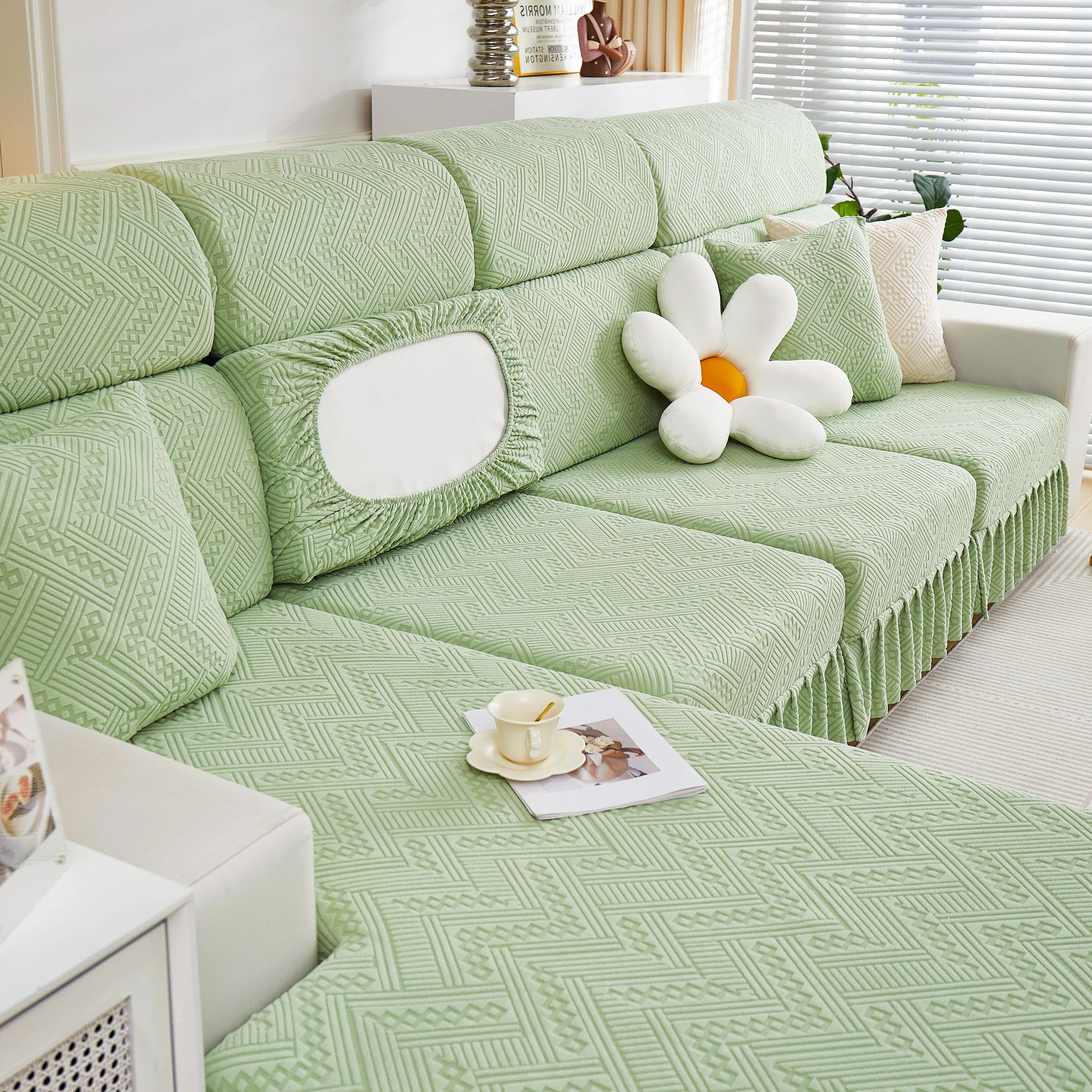 Stretchable Chaise Lounge Sofa Covers and Couch Seat Covers with Skirt for Sectional Couches - Image 185