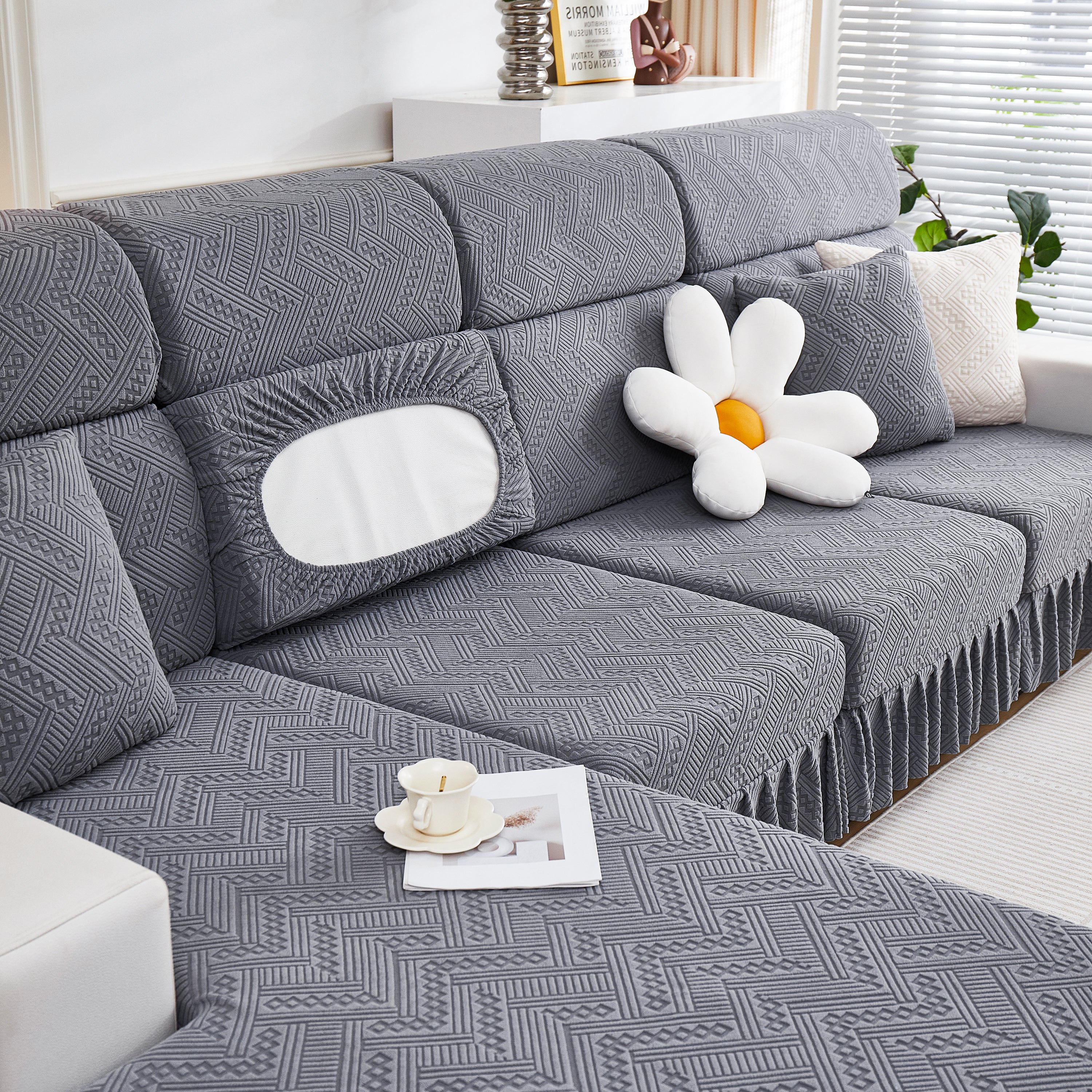 Stretchable Chaise Lounge Sofa Covers and Couch Seat Covers with Skirt for Sectional Couches - Image 20