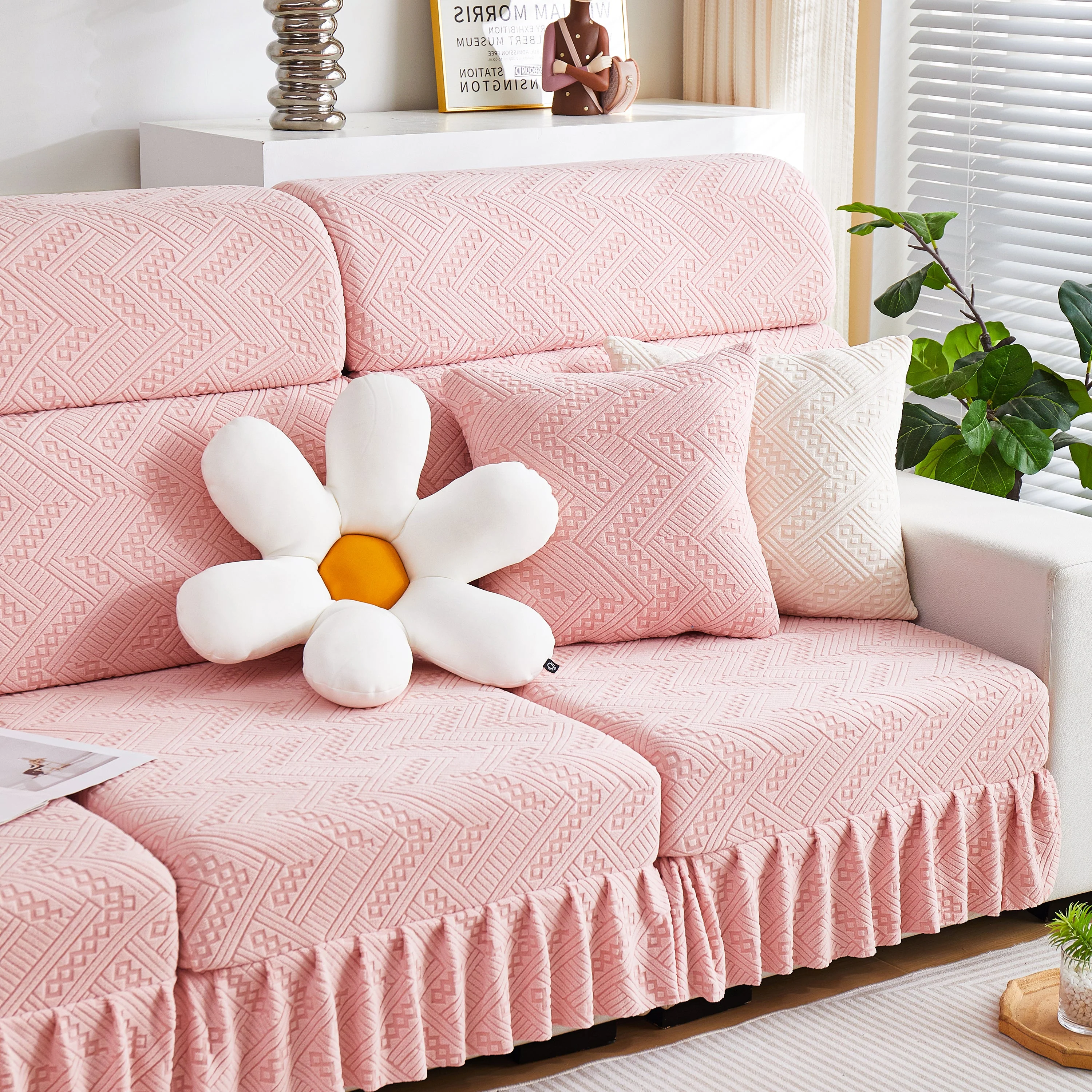 Stretchable Chaise Lounge Sofa Covers and Couch Seat Covers with Skirt for Sectional Couches - Image 22