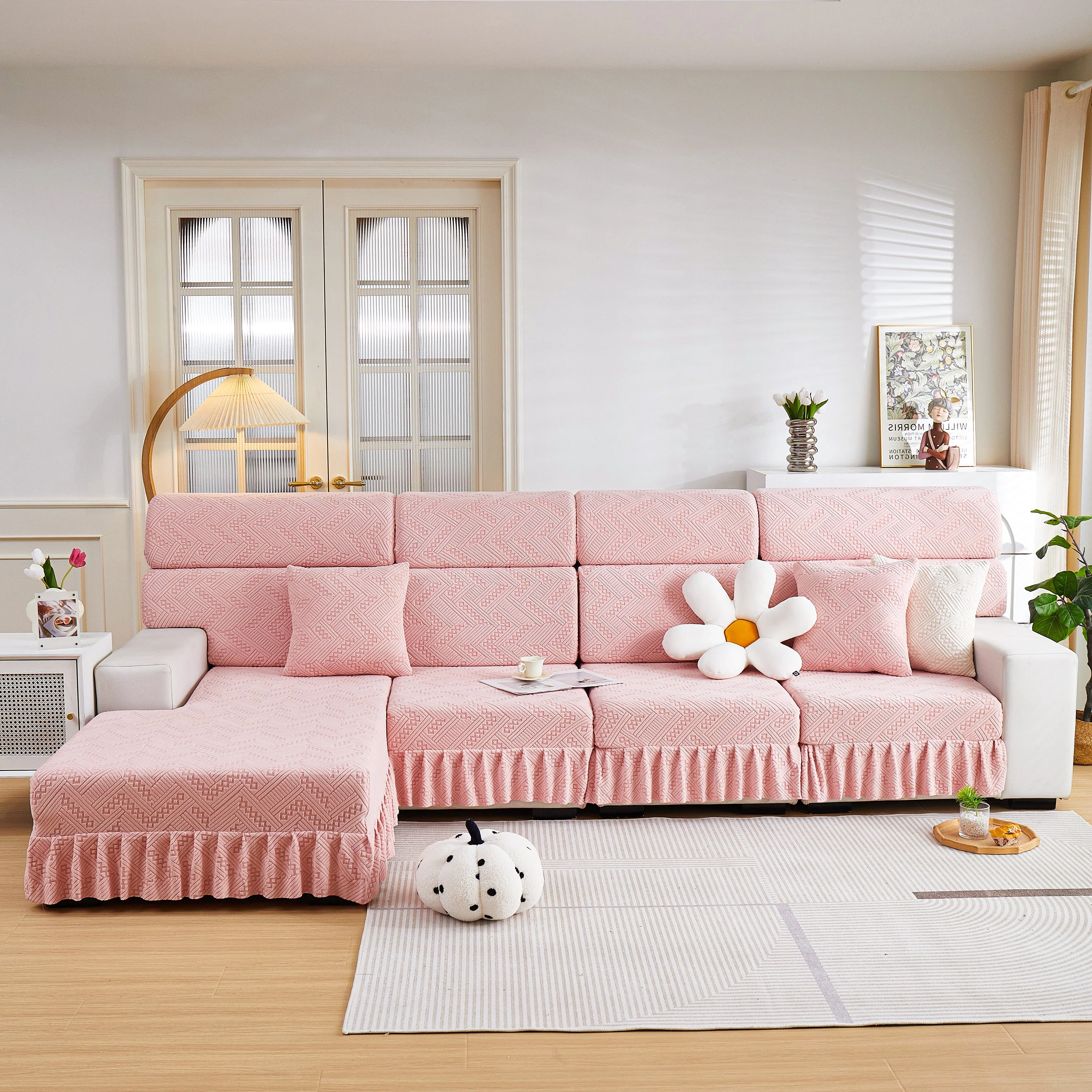 Stretchable Chaise Lounge Sofa Covers and Couch Seat Covers with Skirt for Sectional Couches - Image 23
