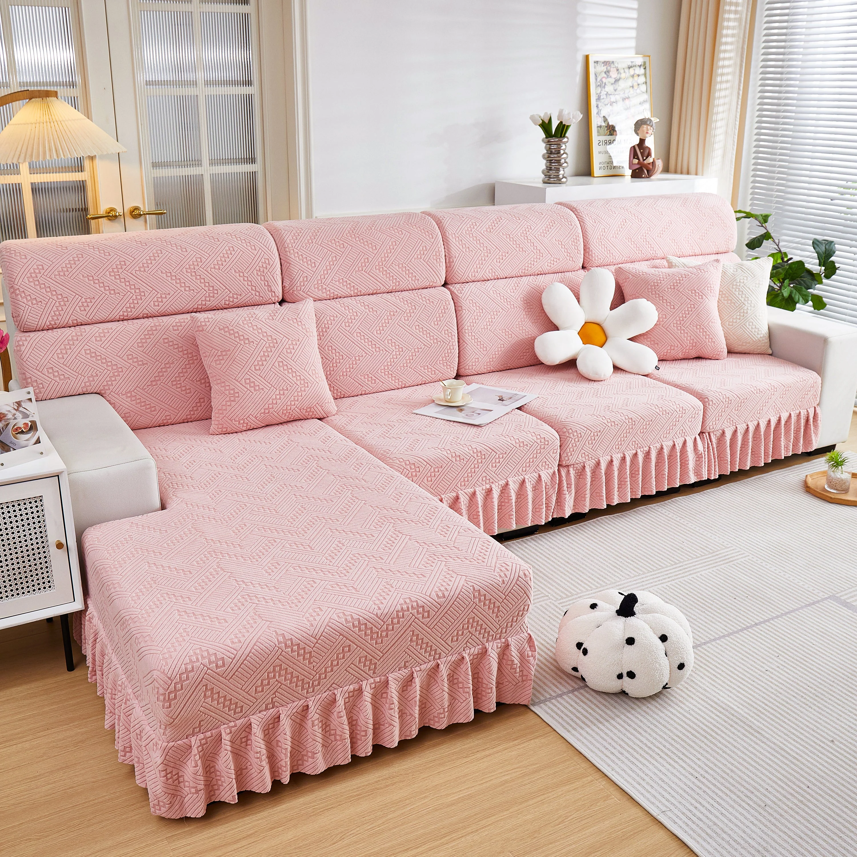Stretchable Chaise Lounge Sofa Covers and Couch Seat Covers with Skirt for Sectional Couches - Image 24