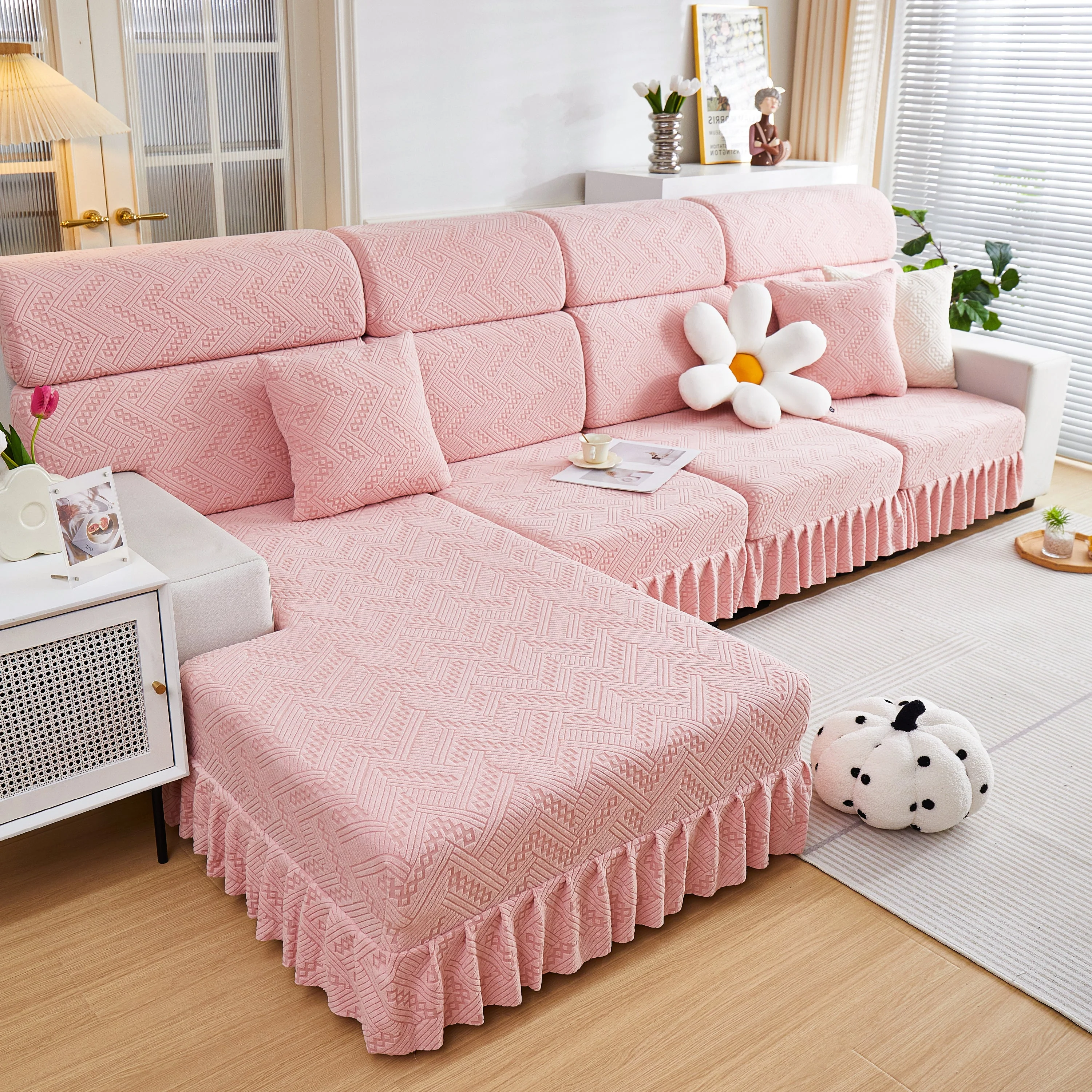 Stretchable Chaise Lounge Sofa Covers and Couch Seat Covers with Skirt for Sectional Couches - Image 25