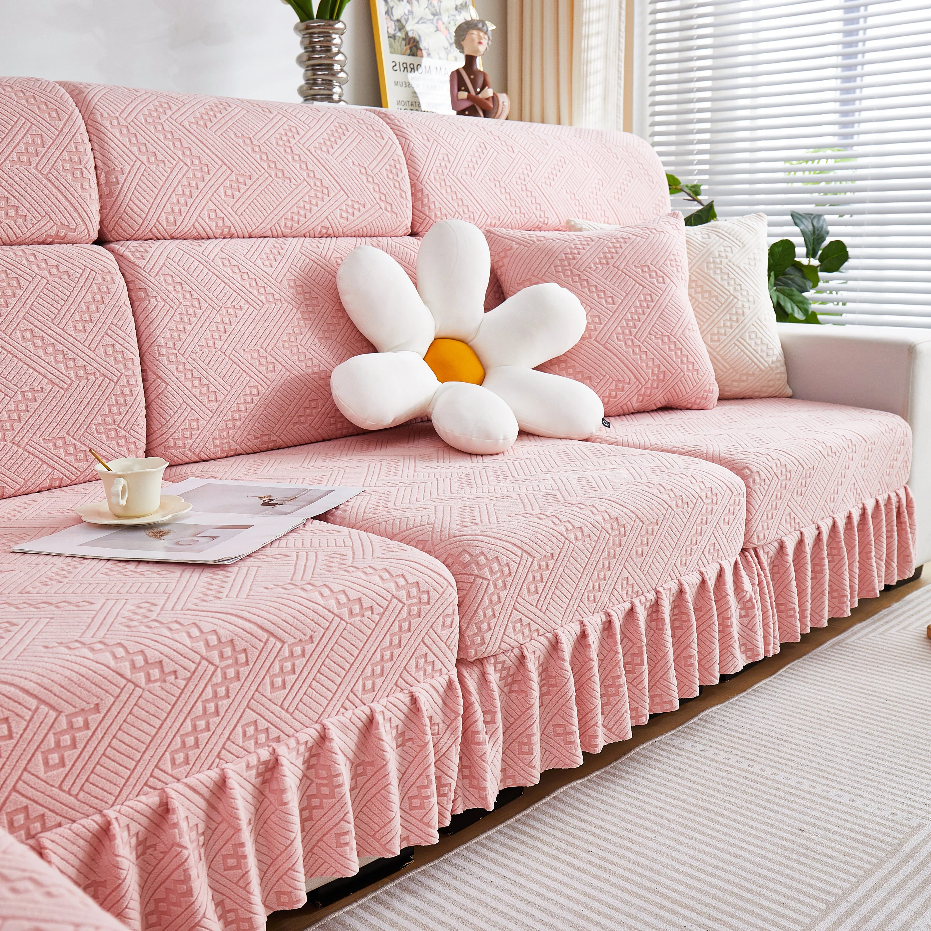 Stretchable Chaise Lounge Sofa Covers and Couch Seat Covers with Skirt for Sectional Couches - Image 27