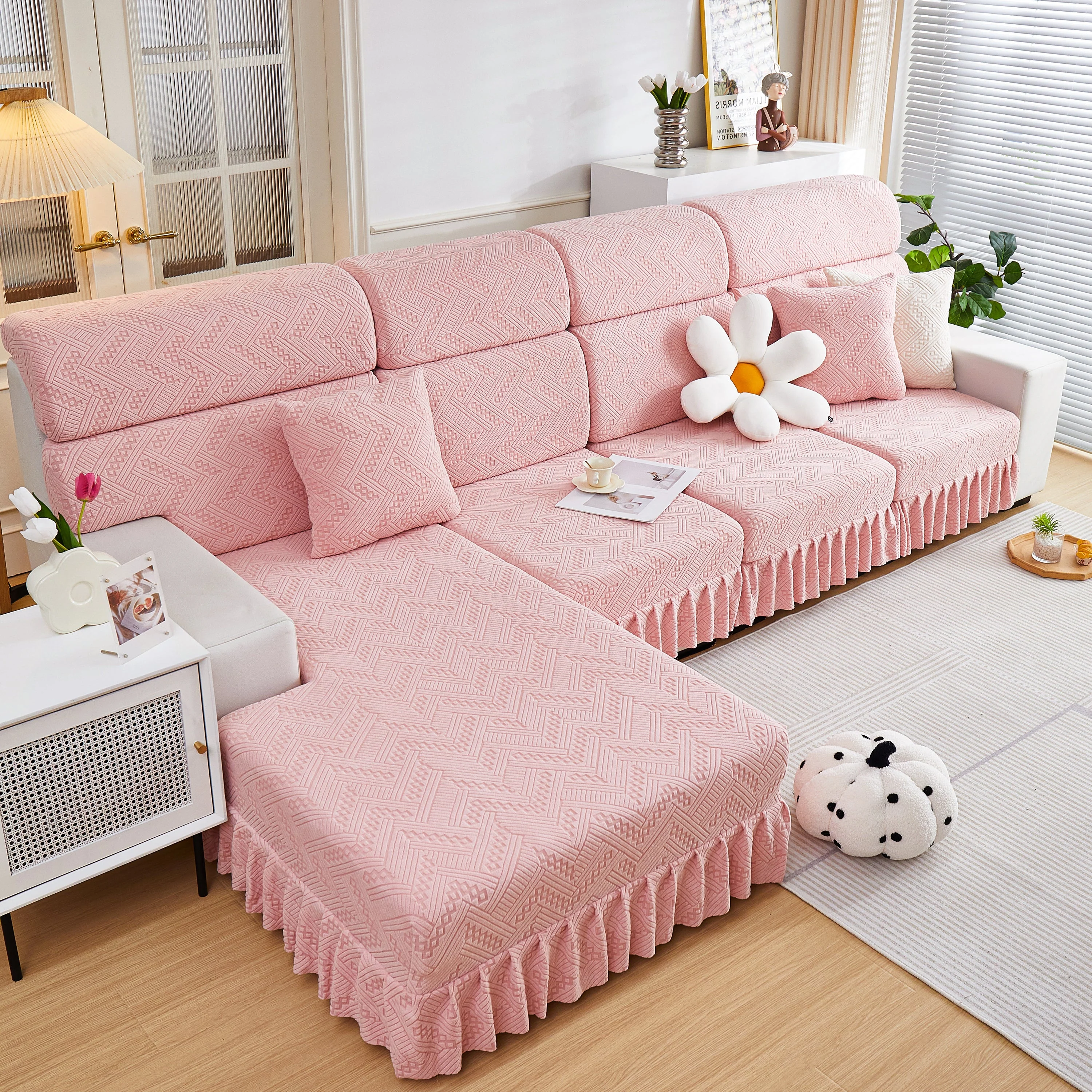 Stretchable Chaise Lounge Sofa Covers and Couch Seat Covers with Skirt for Sectional Couches - Image 28