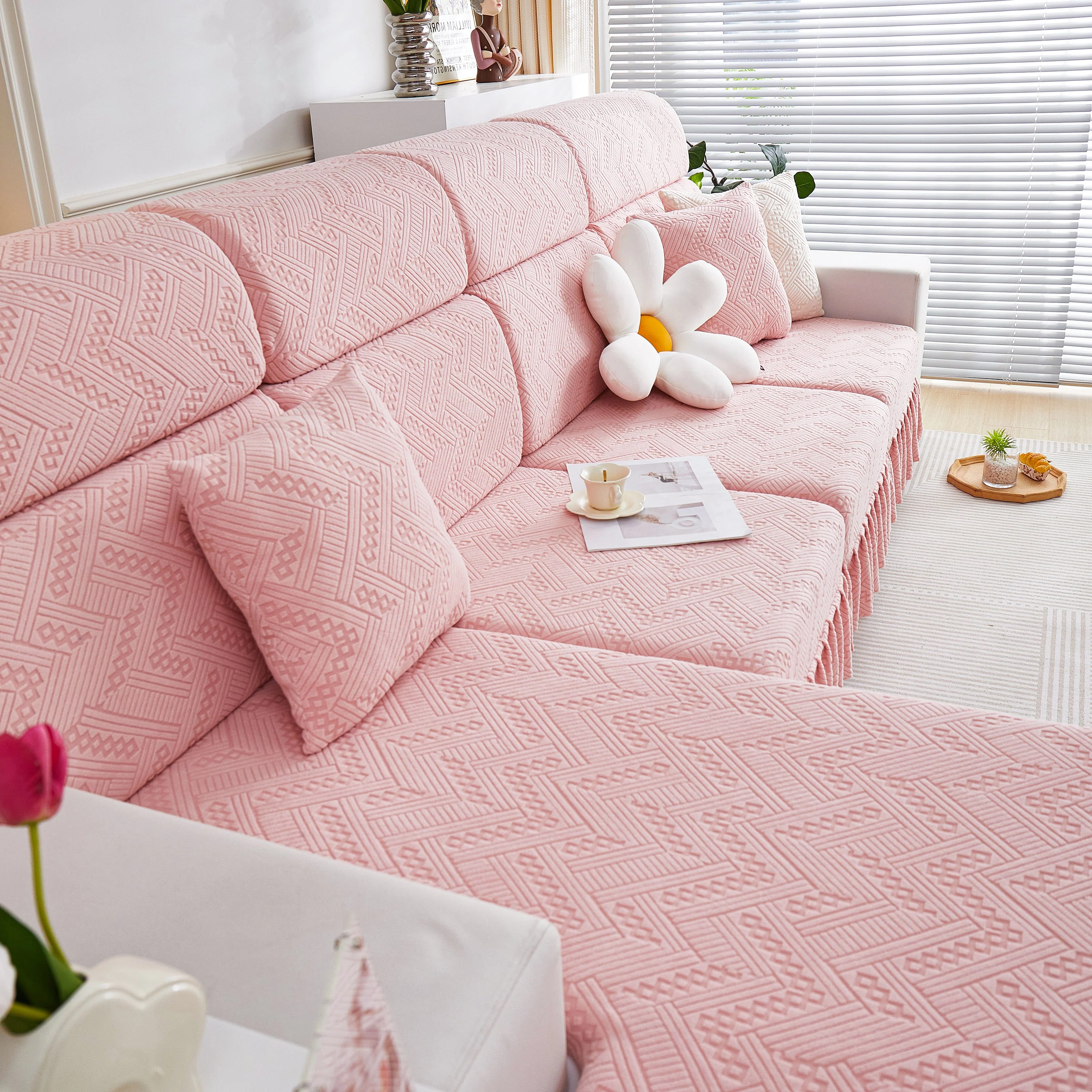 Stretchable Chaise Lounge Sofa Covers and Couch Seat Covers with Skirt for Sectional Couches - Image 30