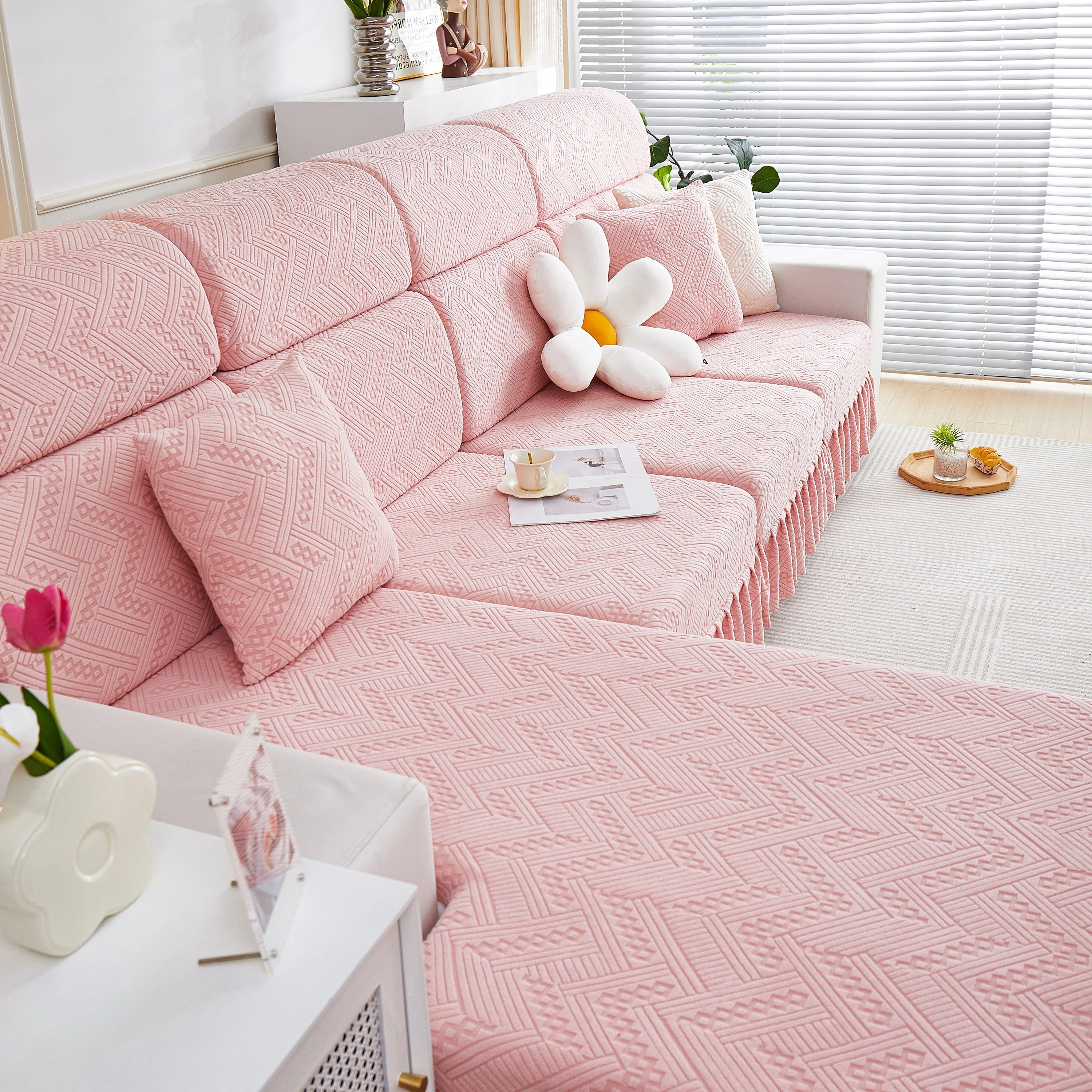 Stretchable Chaise Lounge Sofa Covers and Couch Seat Covers with Skirt for Sectional Couches - Image 31