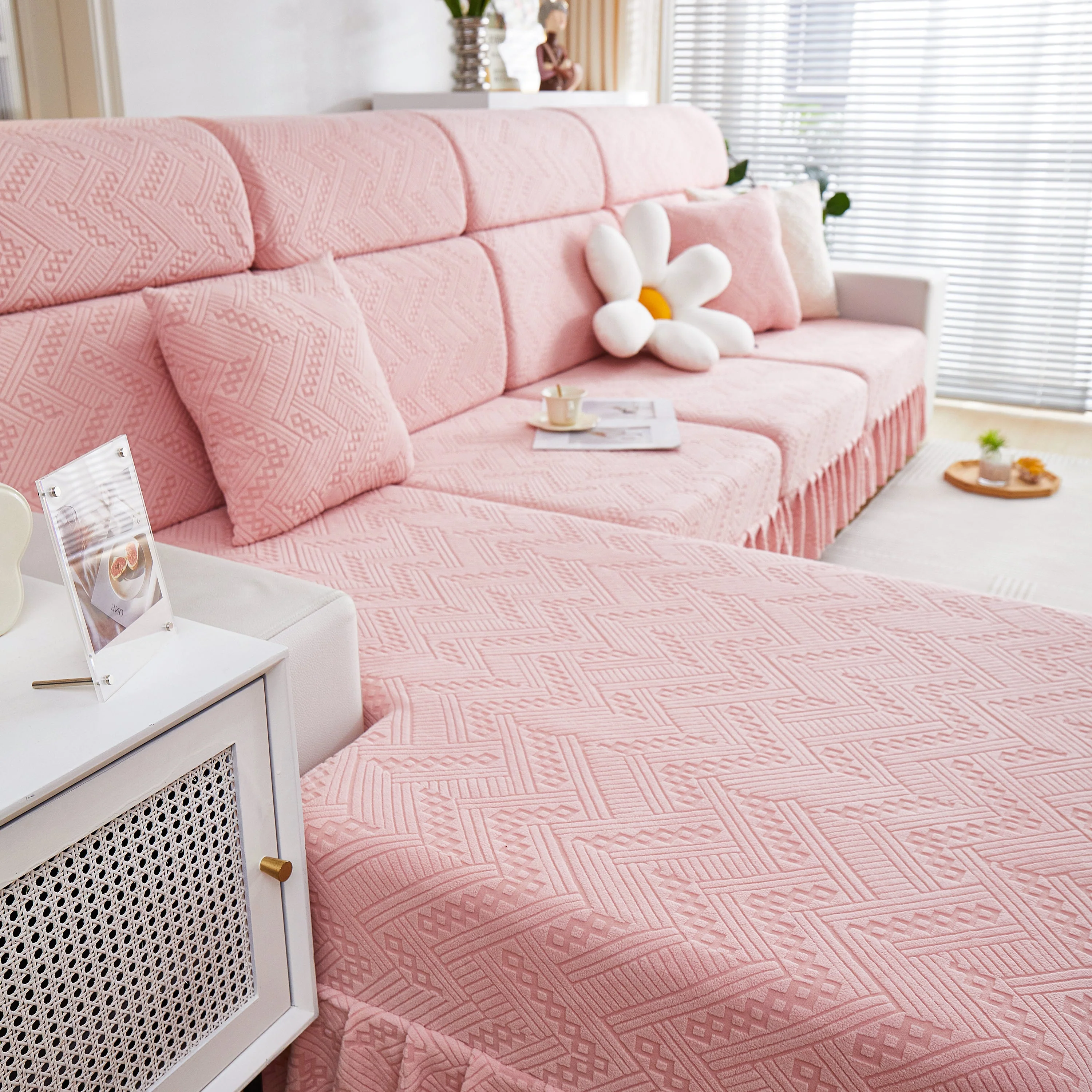 Stretchable Chaise Lounge Sofa Covers and Couch Seat Covers with Skirt for Sectional Couches - Image 32