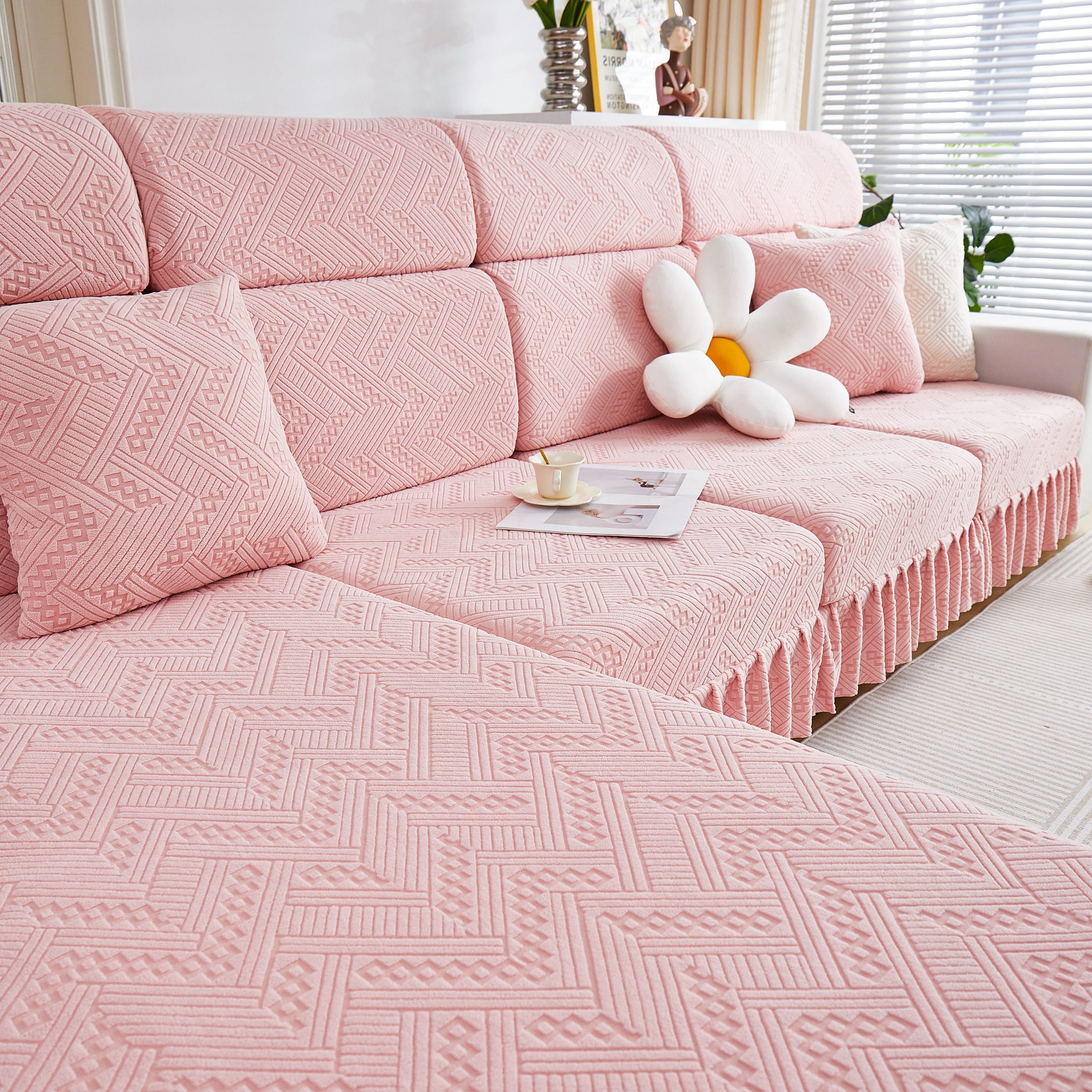 Stretchable Chaise Lounge Sofa Covers and Couch Seat Covers with Skirt for Sectional Couches - Image 34