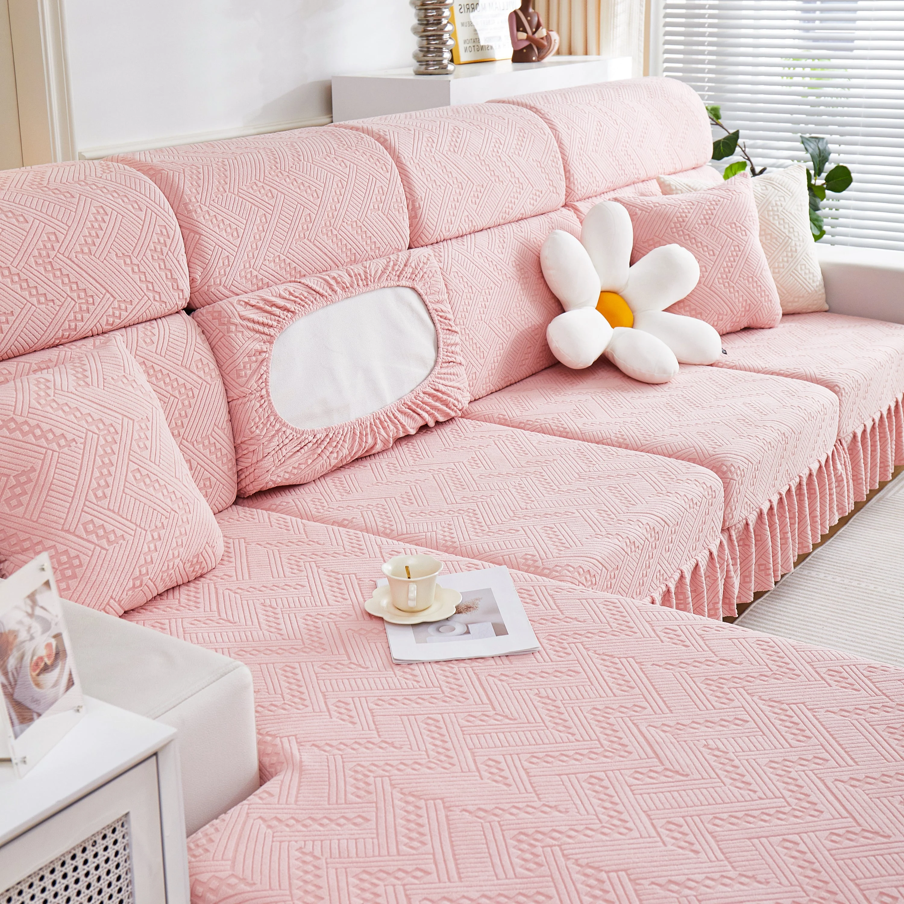Stretchable Chaise Lounge Sofa Covers and Couch Seat Covers with Skirt for Sectional Couches - Image 37