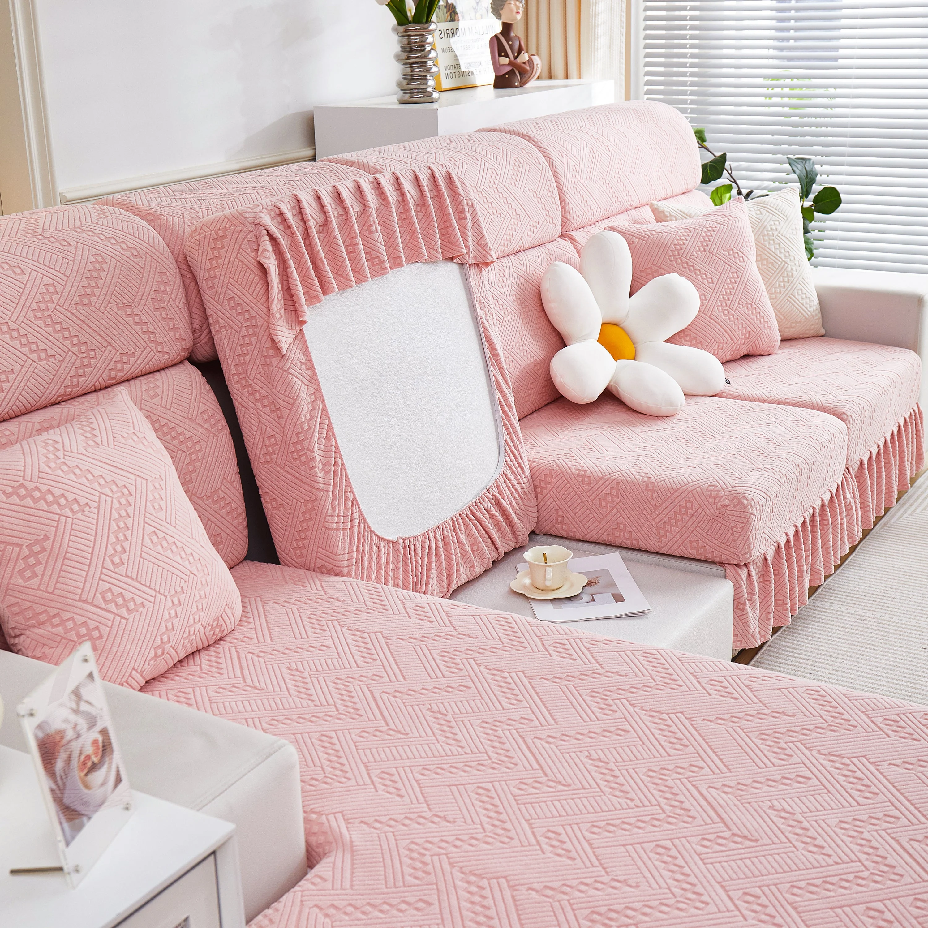 Stretchable Chaise Lounge Sofa Covers and Couch Seat Covers with Skirt for Sectional Couches - Image 38