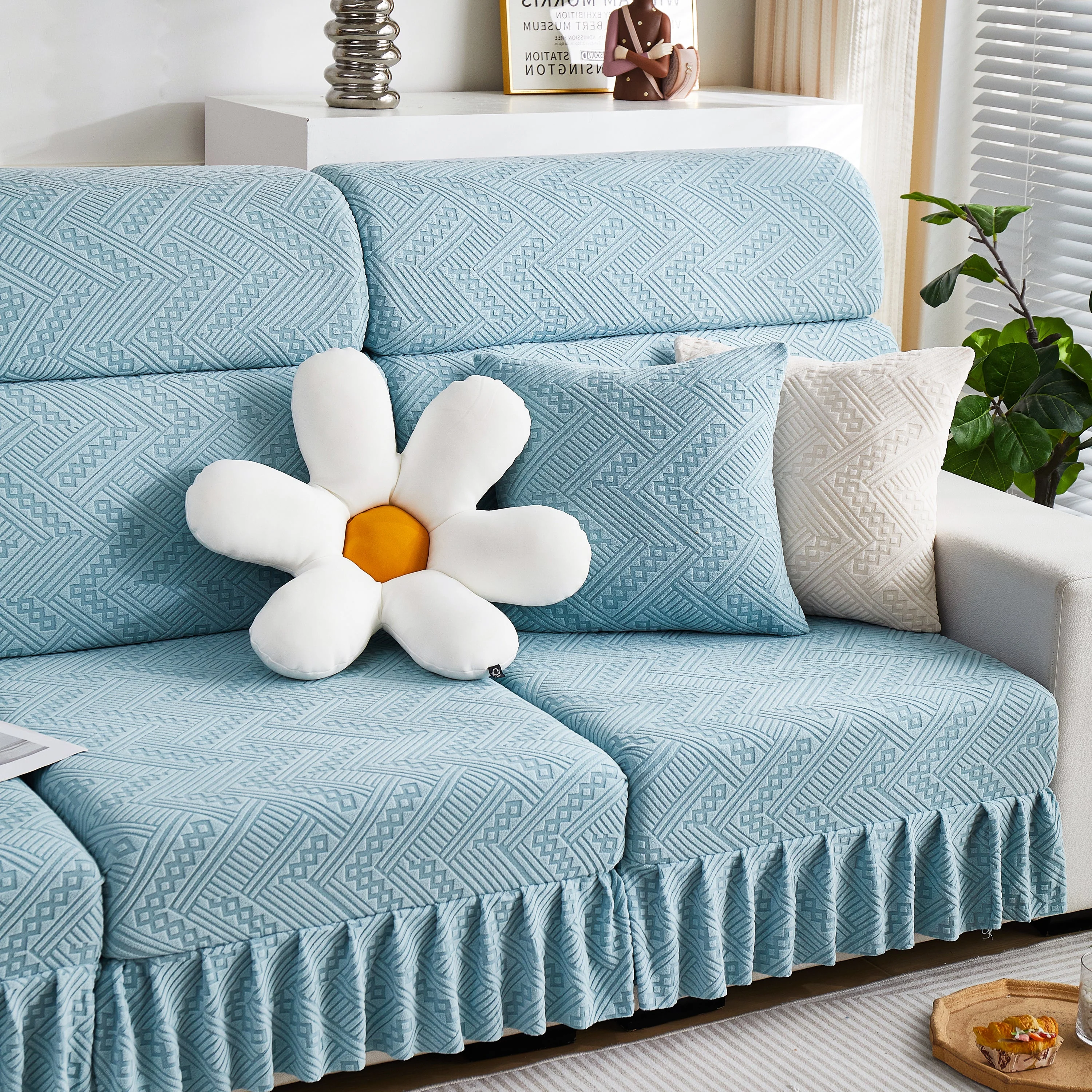 Stretchable Chaise Lounge Sofa Covers and Couch Seat Covers with Skirt for Sectional Couches - Image 44
