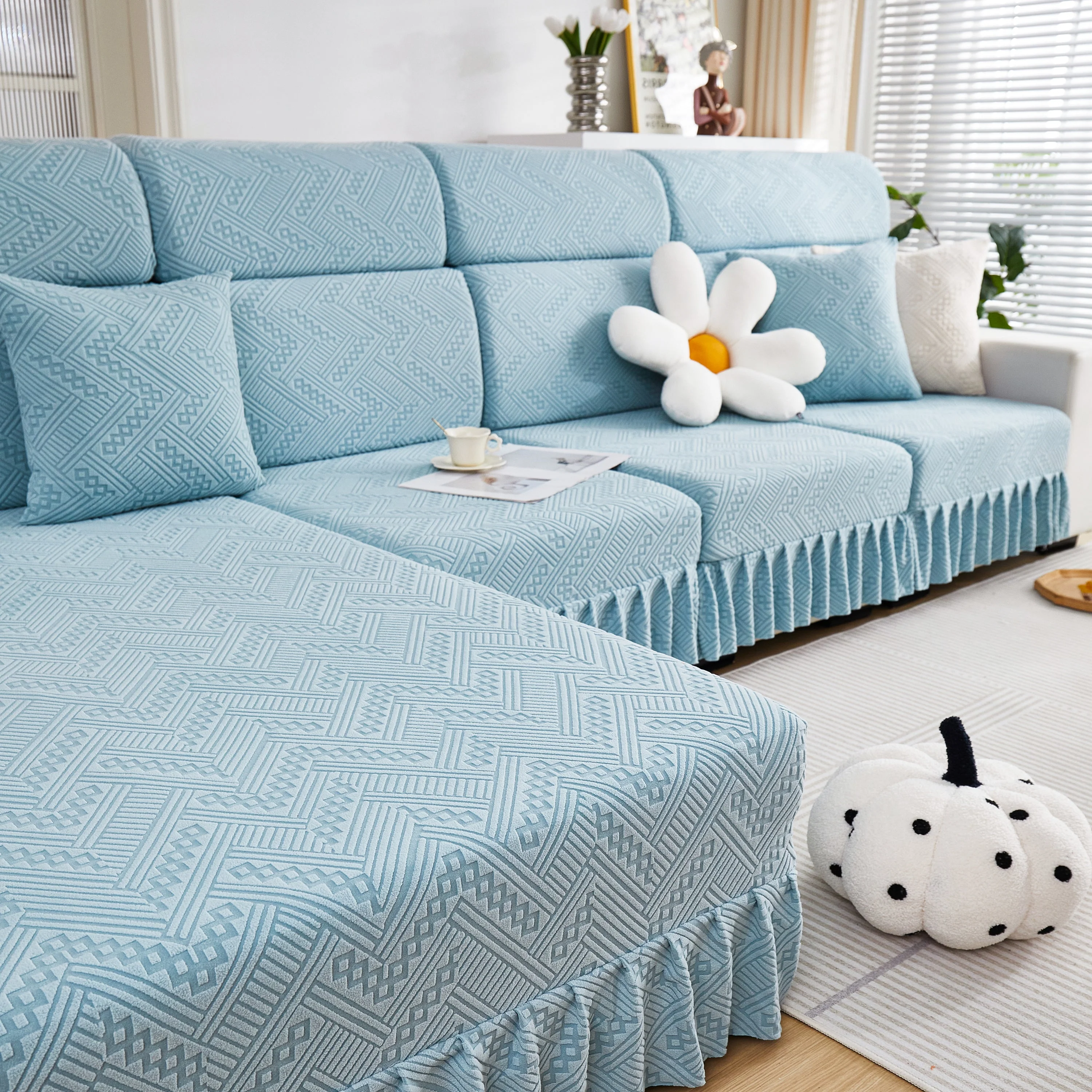 Stretchable Chaise Lounge Sofa Covers and Couch Seat Covers with Skirt for Sectional Couches - Image 47